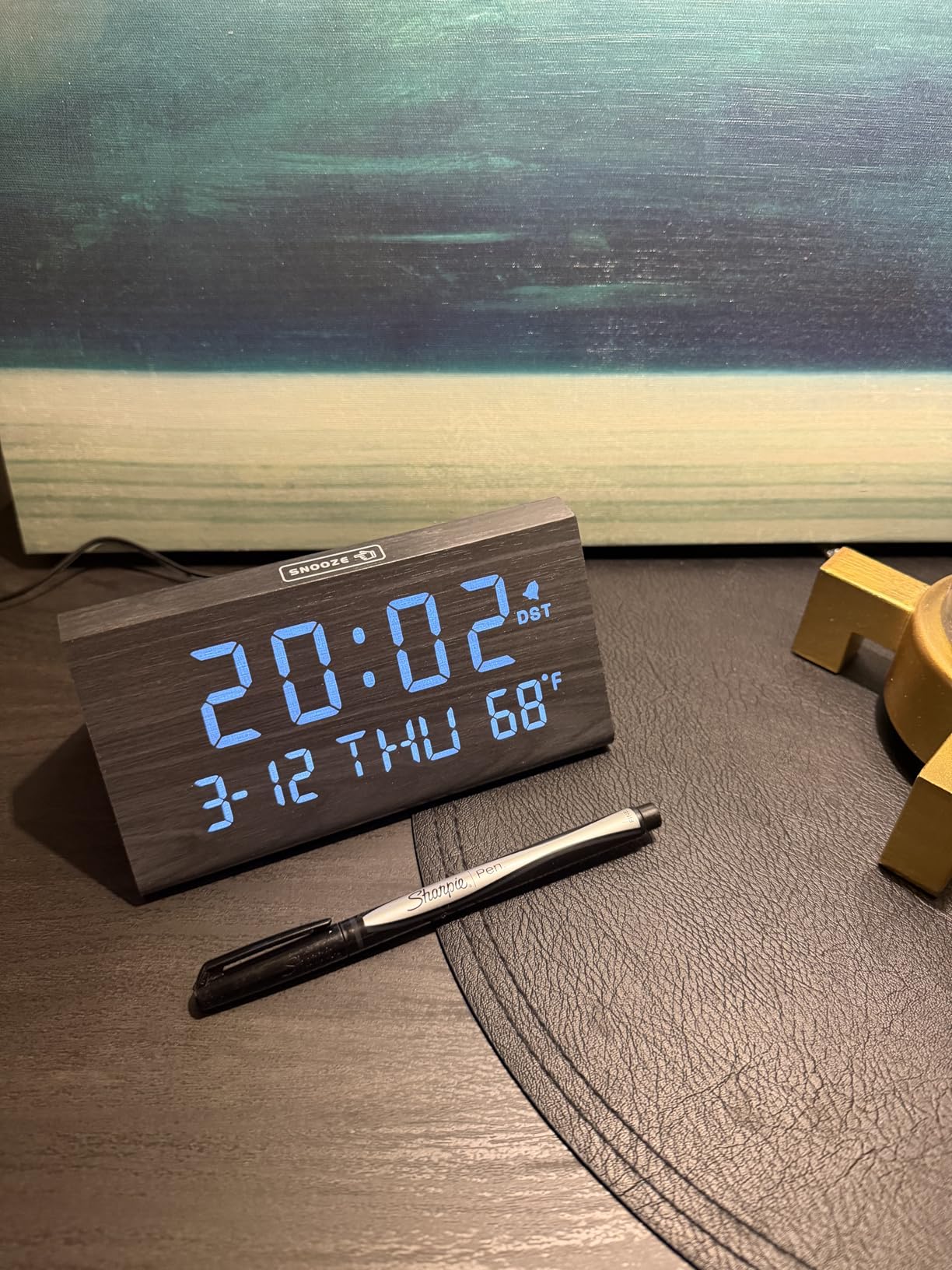 DreamSky Digital Alarm Clocks for Bedrooms - Wooden Desk Clock with Date, Day of Week, USB Port, Temperature, Dimmer for Bedside Table, Living Room, Office, Adjustable Volume, Auto DST, Wood Decor customer photo 2