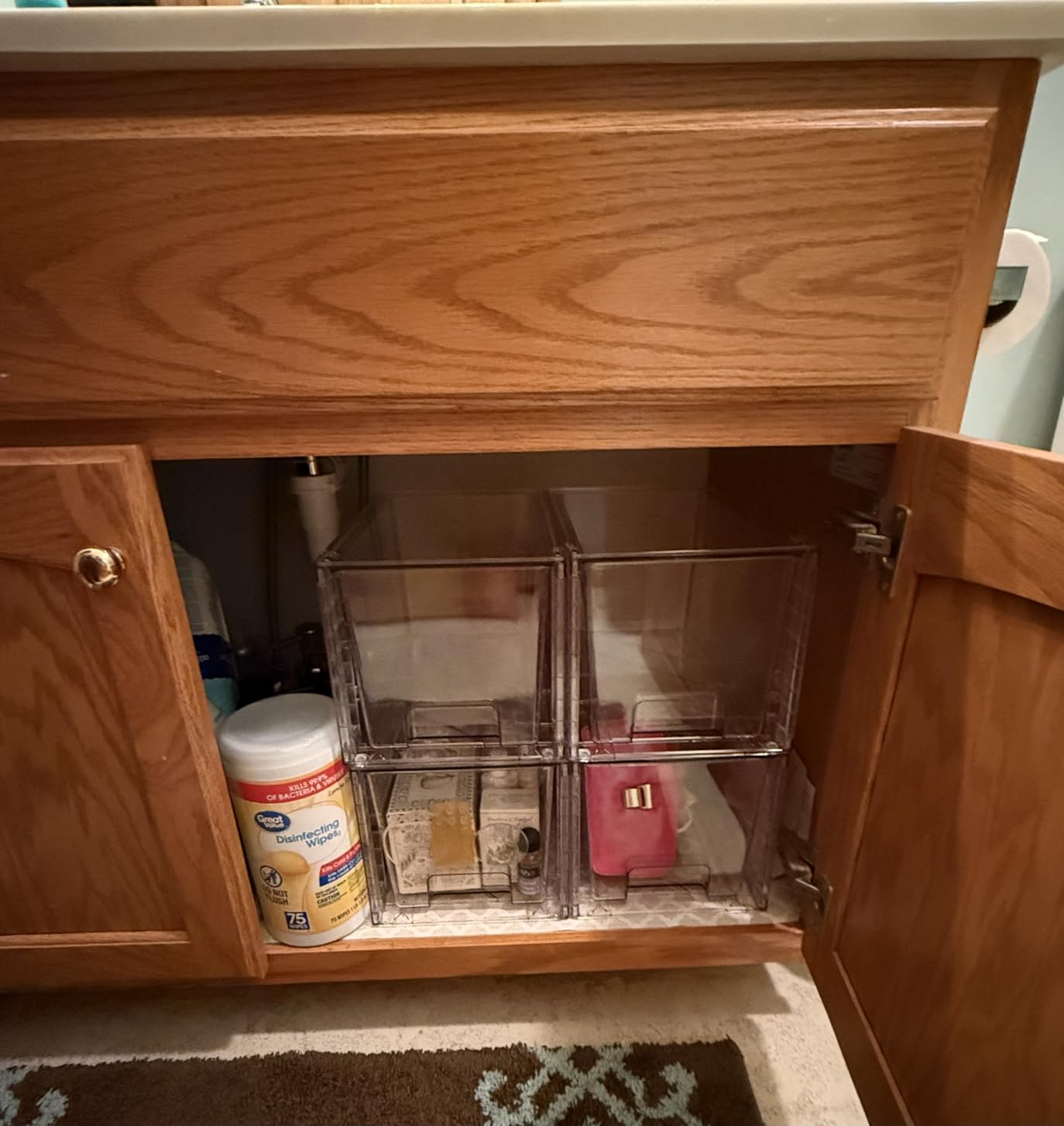 Vtopmart 4 Pack Large Stackable Storage Drawers,Easily Assemble Acrylic Bathroom Closet Undersink Organizers and Storage,Plastic Bins for Kitchen Cabinets,Pantry,Makeup,Medicine Organization customer photo 2