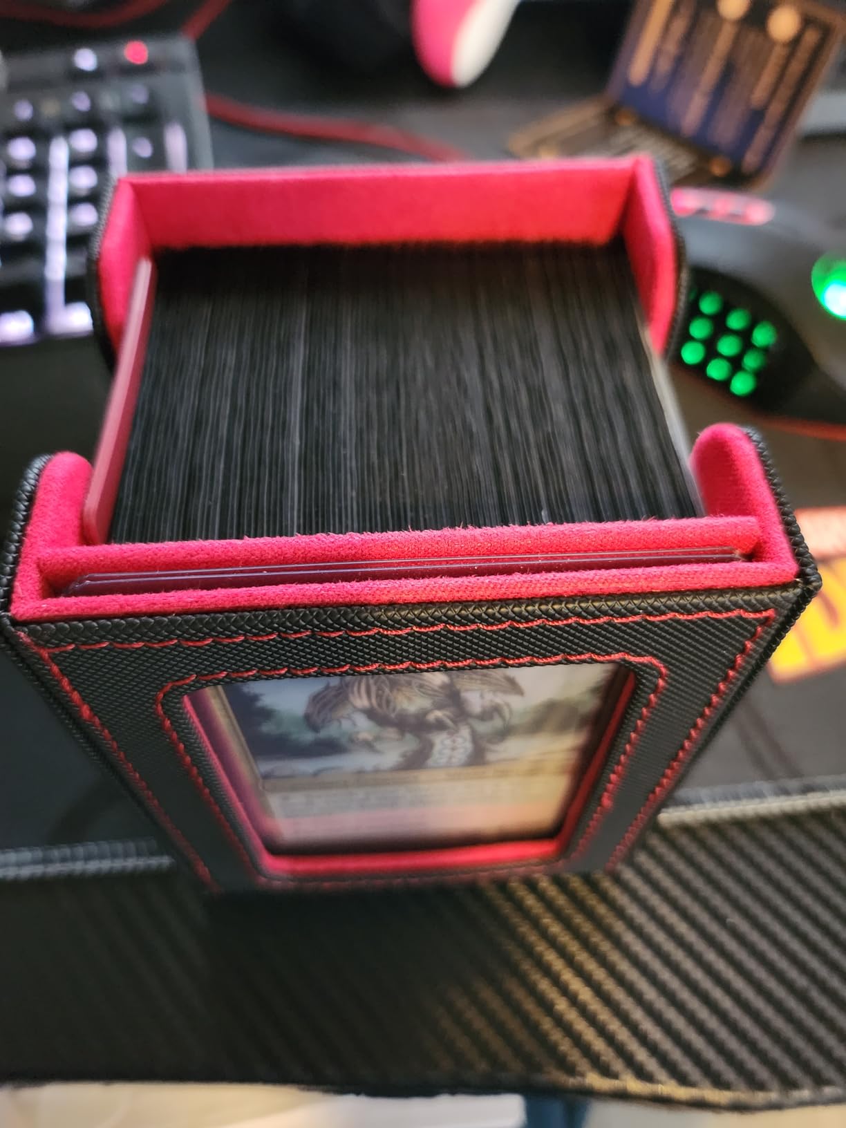 ZLCA Card Deck Box for Trading Cards, MTG Commander Deck Box Holds 120+ Single Sleeved Cards, Leather Magnetic Card Storage Box Fits for TCG CCG Magic Cards (Black) customer photo 2