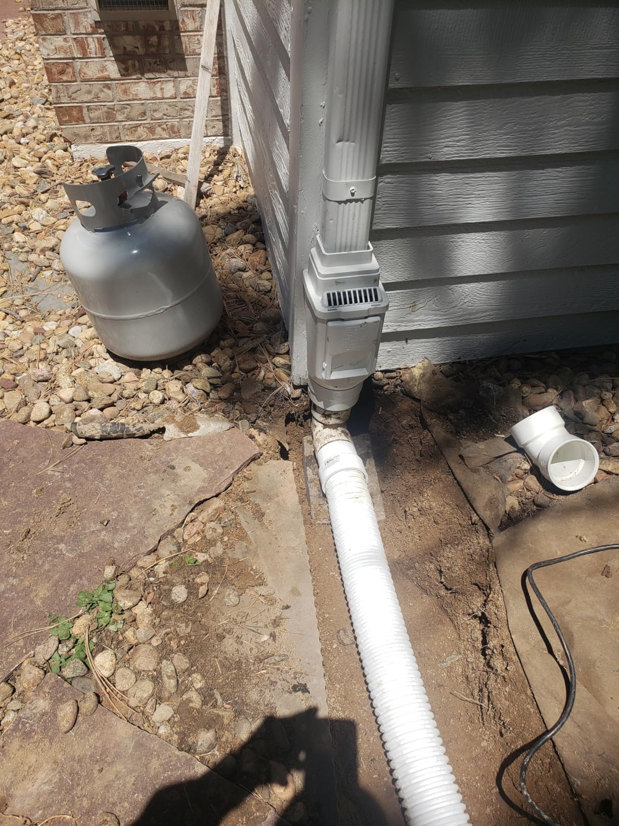 French Drain Man Downspout Extensions Kit (with Basin) Rain Gutter Downspout Extension - Includes Drainage Pipe, Gutter Adapter & Cleanout, Pop Up Emitter, Basin (2 x 3 Gutters, White Cleanout) customer photo 1