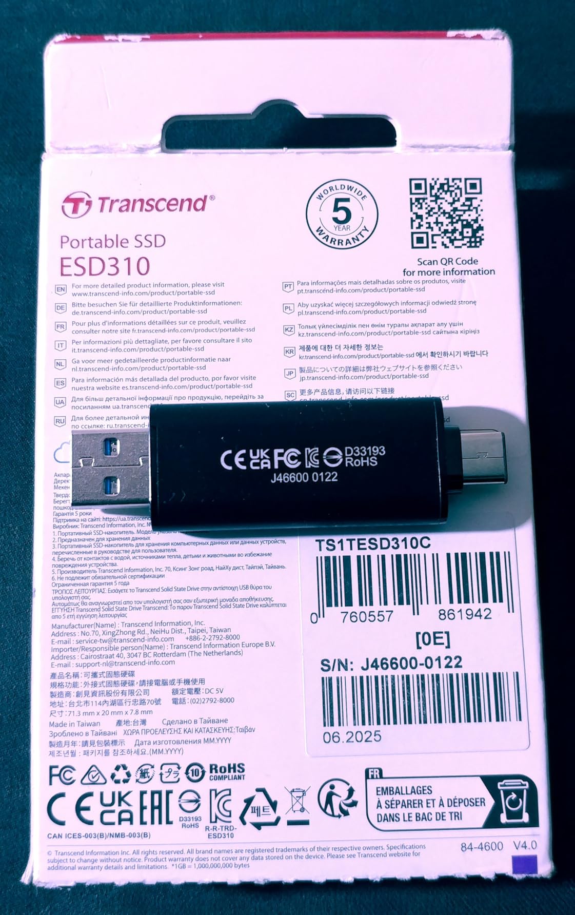 Transcend ESD310 256GB External SSD, Up to 1,050MB/s, Dual USB Flash Drive for iPhone/iPad/Mac/Windows, Android/Tablet/PC, USB 3.2 Gen 2 Thumb Drive Photo Stick, 2-in-1 Type C &Type A Memory Stick customer photo 1