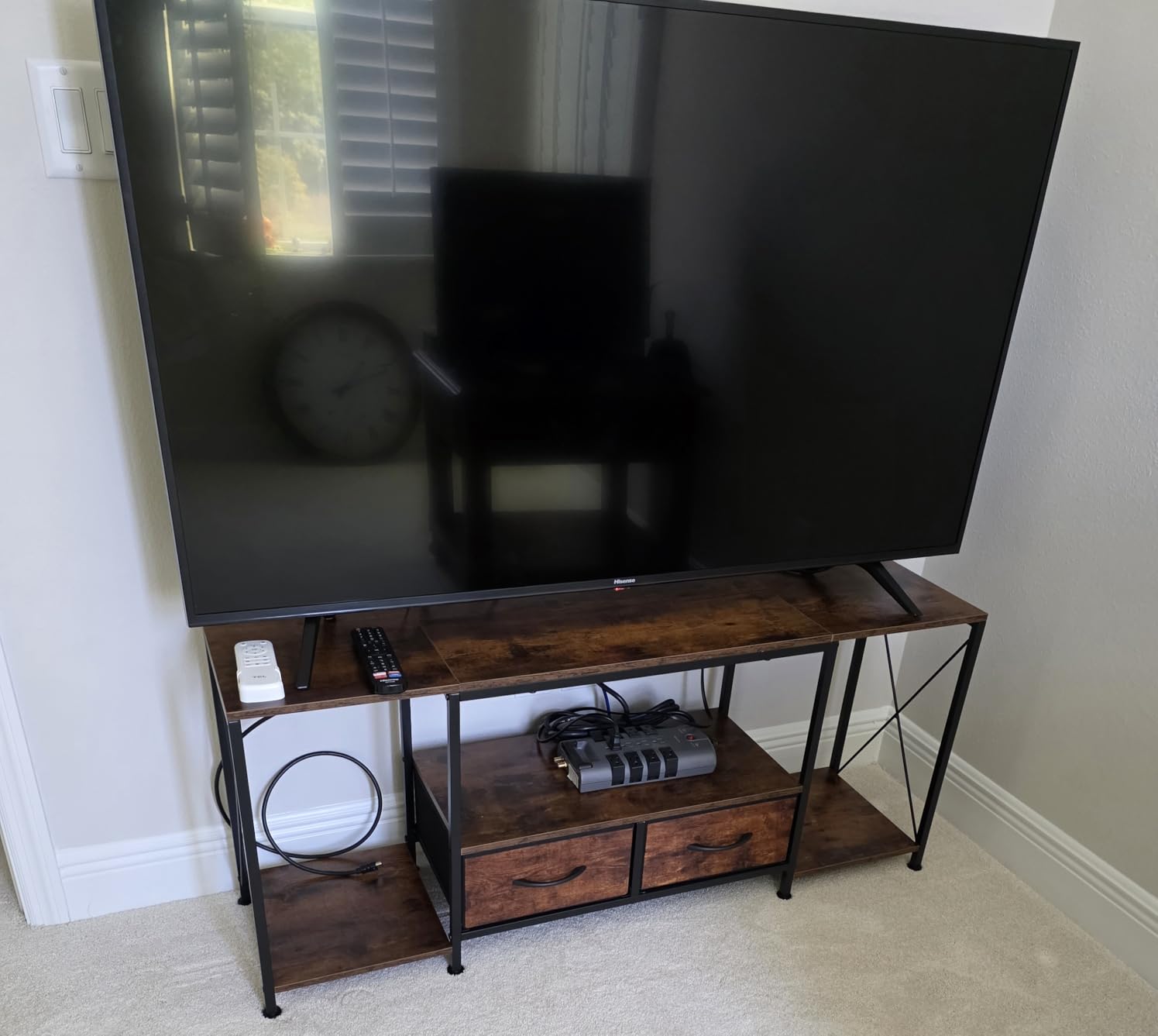 GYIIYUO TV Stand with Fabric Drawers for 65 70 75 Inches TV - Entertainment Center and Industrial TV Console Table with Open Storage Shelves for Living Room, Bedroom - 63