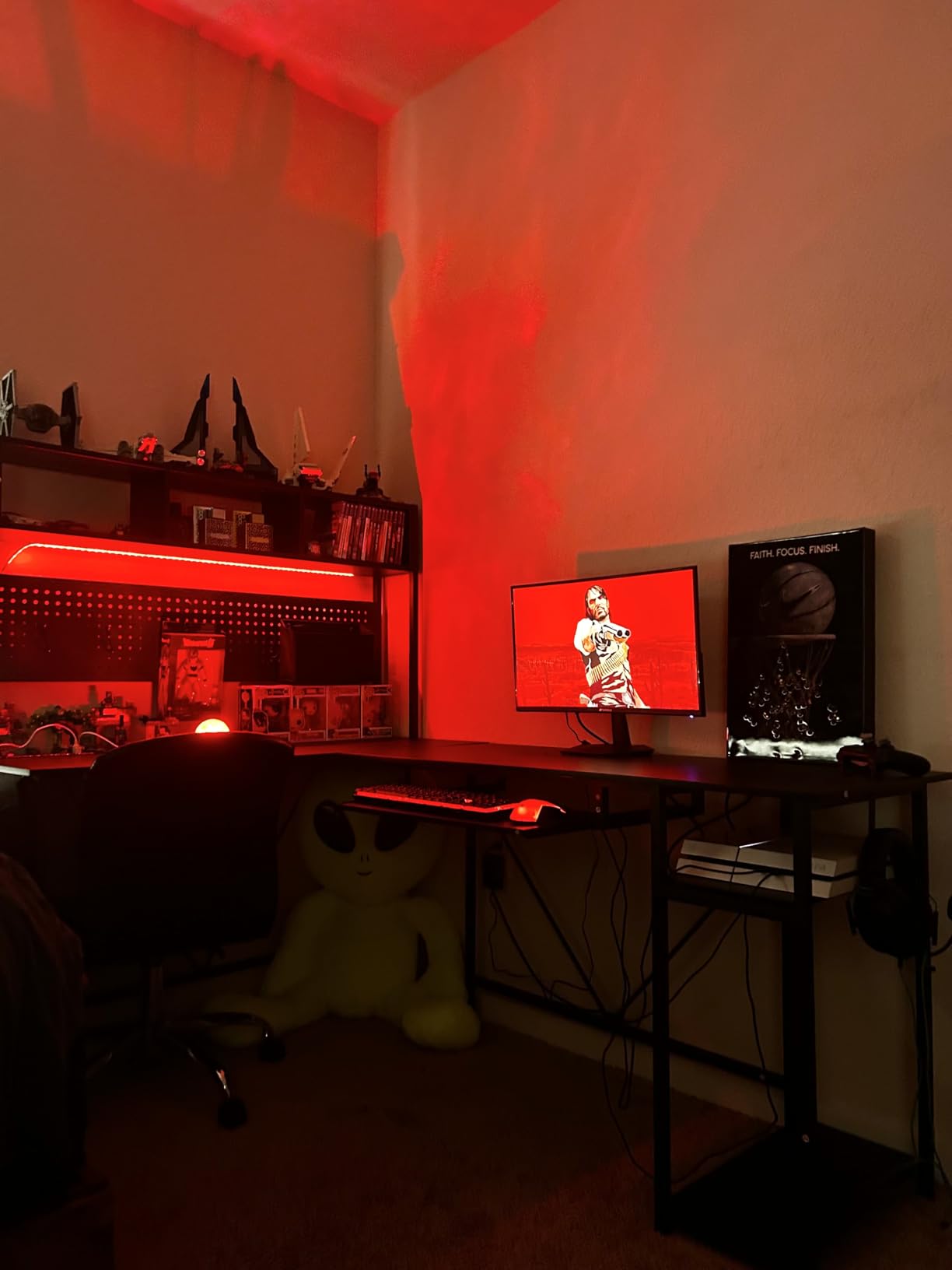 SEDETA L Shaped Gaming Desk, Reversible Computer Desk with Power Outlet and Pegboard, Gaming Desk with Led Lights, Keyboard Tray and Storage Bag for Home Office, Black customer photo 1