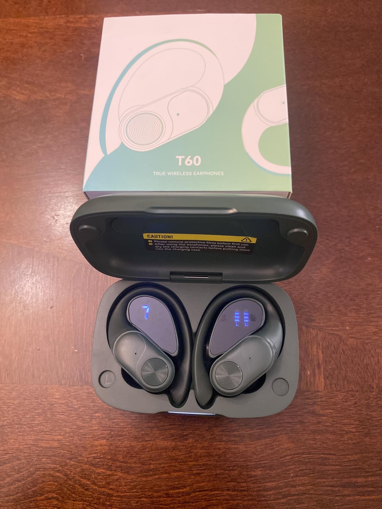 PocBuds Bluetooth Headphones Wireless Earbuds 80hrs Playtime Wireless Charging Case Digital Display Sports Ear Buds with Earhook Deep Bass IPX7 Waterproof Over-Ear Earphones for TV Phone Laptop Black customer photo 1