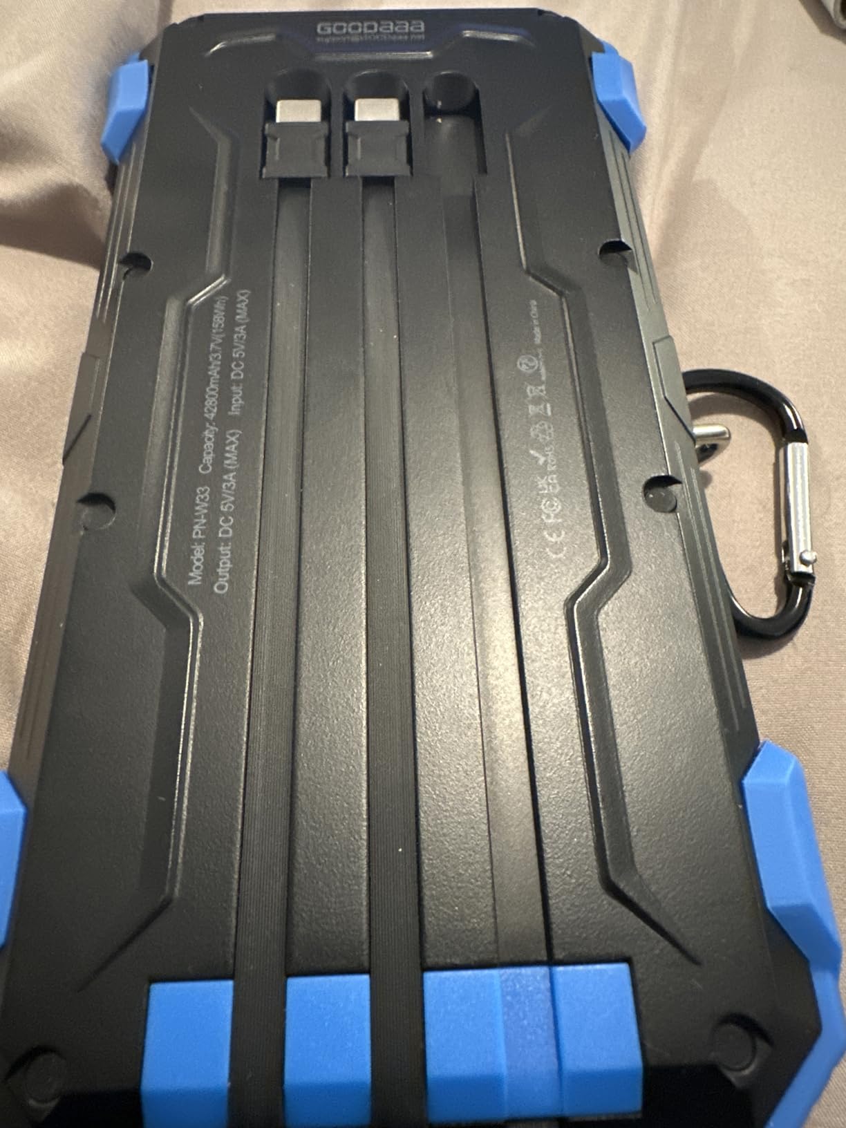 GOODaaa Portable Charger 42800mAh Built in 4 Cables and Thermometer 15W Fast Charging Power Bank Five Outputs Three Inputs Solar Charger Power Bank, SOS/Strobe/Strong Flashlights, Carabiner customer photo 1