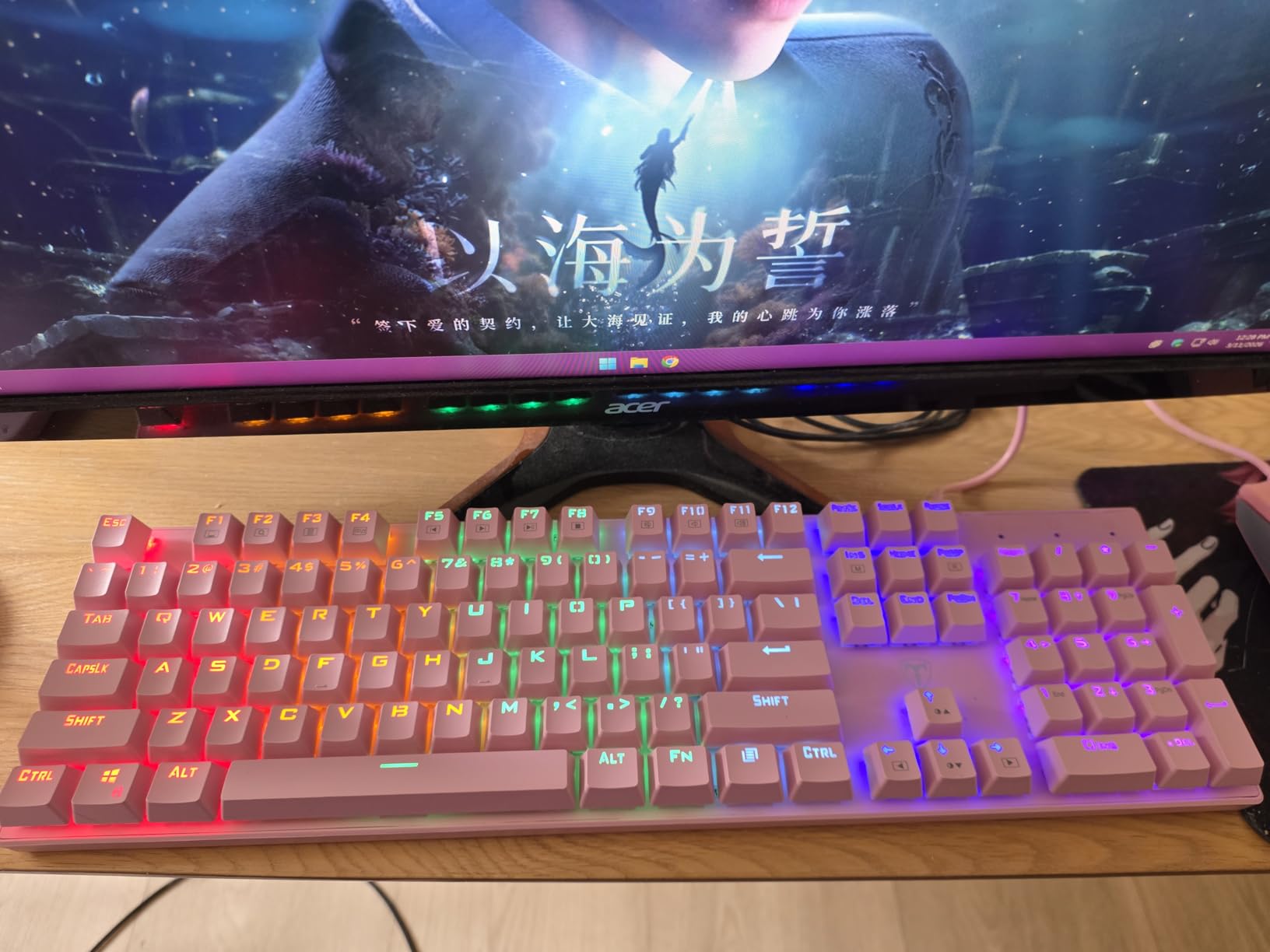 RisoPhy Mechanical Gaming Keyboard, RGB 104 Keys Ultra-Slim Backlit USB Wired Keyboard with Blue Switch, Durable ABS Keycap/Anti-Ghosting/Spill-Resistant Mechanical Keyboards for PC Mac Xbox Game,Pink customer photo 2