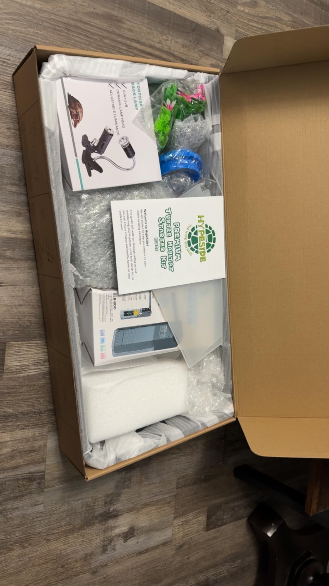 Large Turtle Tank Kit for Aquatic Turtles - Complete Starter Habitat with Filter, UVB Lamp, Basking Platform, Plants, Feeding Ring - Turtle Aquarium Kit (Black) customer photo 2