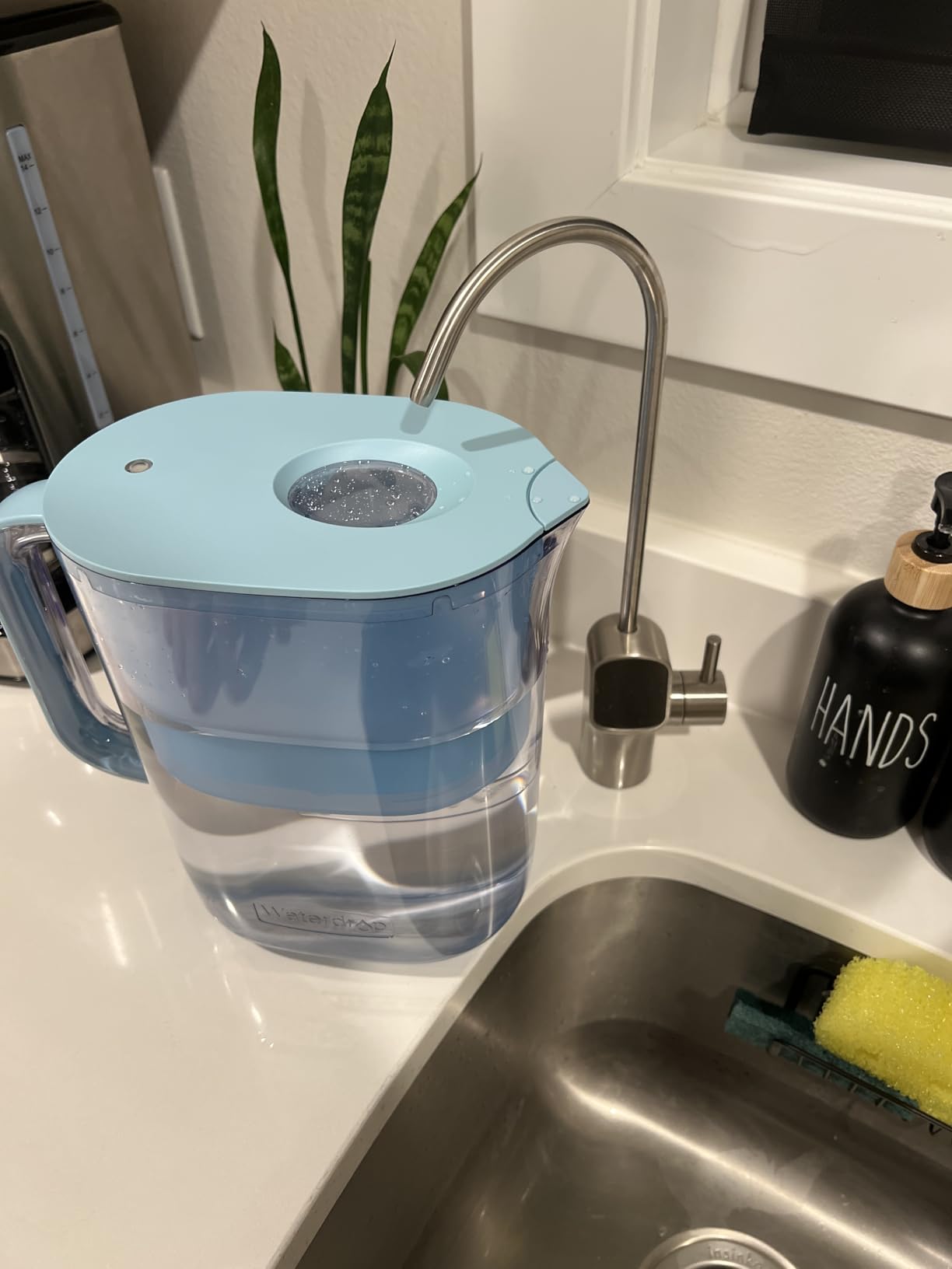 Waterdrop Alkaline Lucid 10-Cup Large Water Filter Pitcher with 1 Filter, Healthy, Improved Coffee Taste, Clean & Toxin-Free Mineralized Alkaline Water (100 Gallons), Up to PH 9.5, BPA Free, Blue customer photo 1