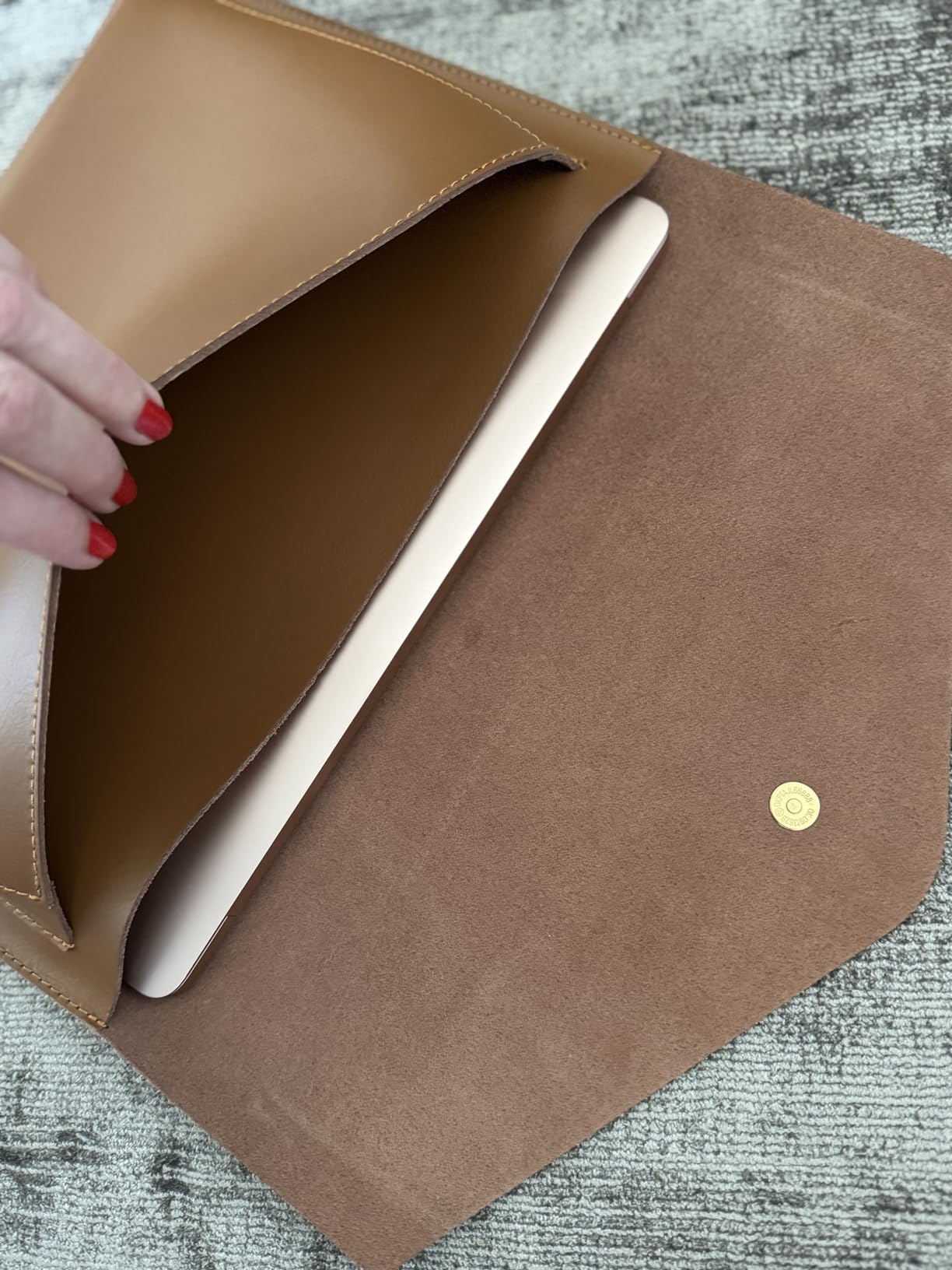 Leather Laptop Sleeve Compatible with New 15 inch MacBook Air A3114 M3 A2941 M2, Surface Laptop 15, Surface Book 13.5 Color Grey Green customer photo 2