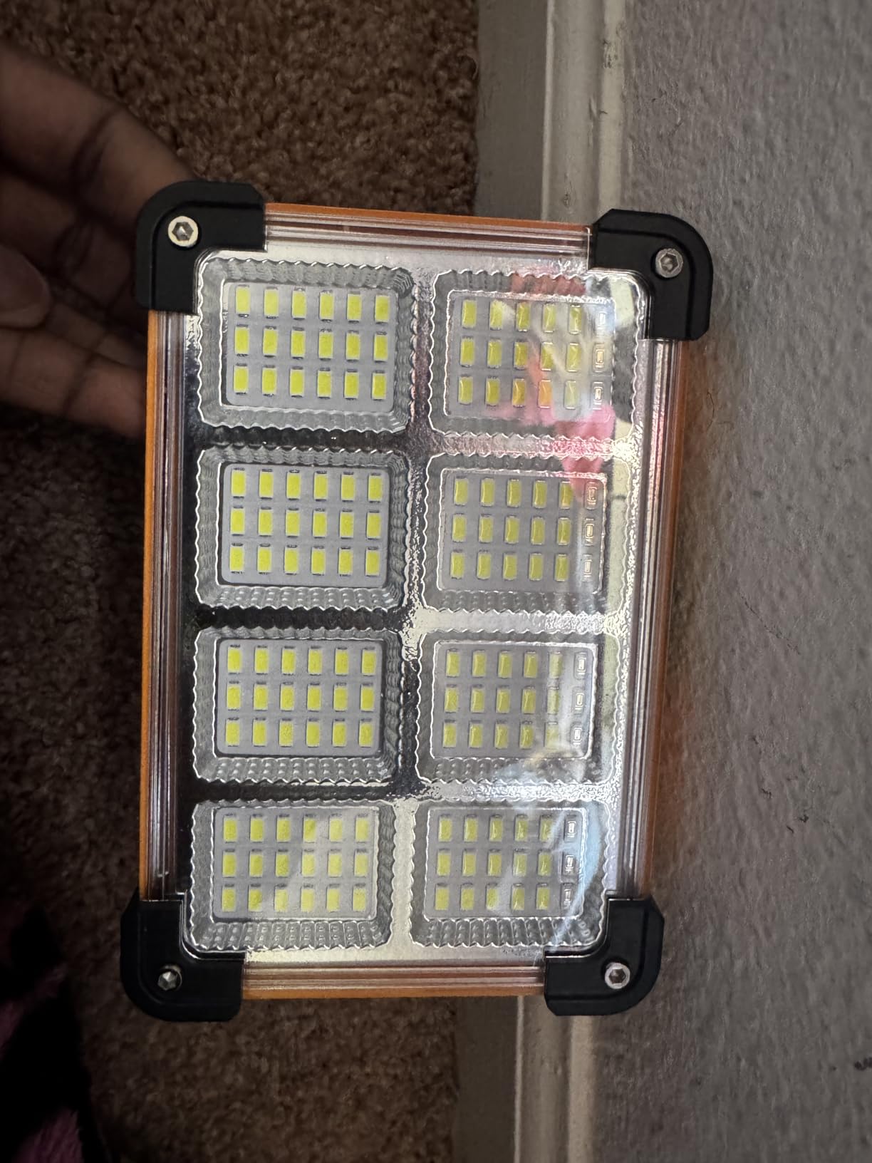 120W Solar Rechargeable Work Light, 144 LED 10000LM Led Work Light with 4 Modes, Portable Flood Light with Stand, IP66 Waterproof Outdoor Working Light for Emergency Mechanic Camping Repair (Yellow) customer photo 1