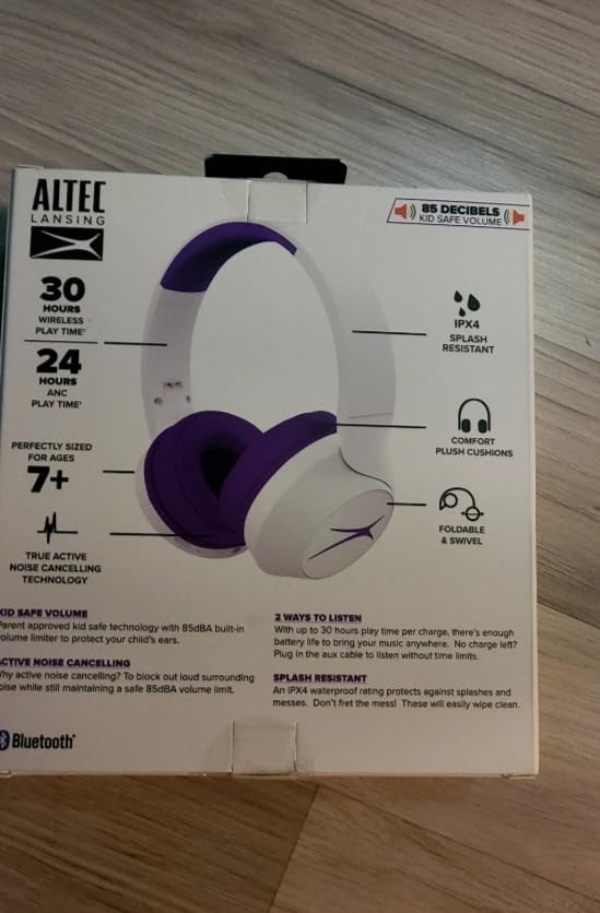 Altec Lansing Kid Safe Noise Cancelling Wireless Headphones 15H Battery, 85dB Volume Limit, Foldable Design Powerful Sound, Active Noise Cancellation Perfect for Kids Ages 7+ (Whiteout Pop Pink) customer photo 1
