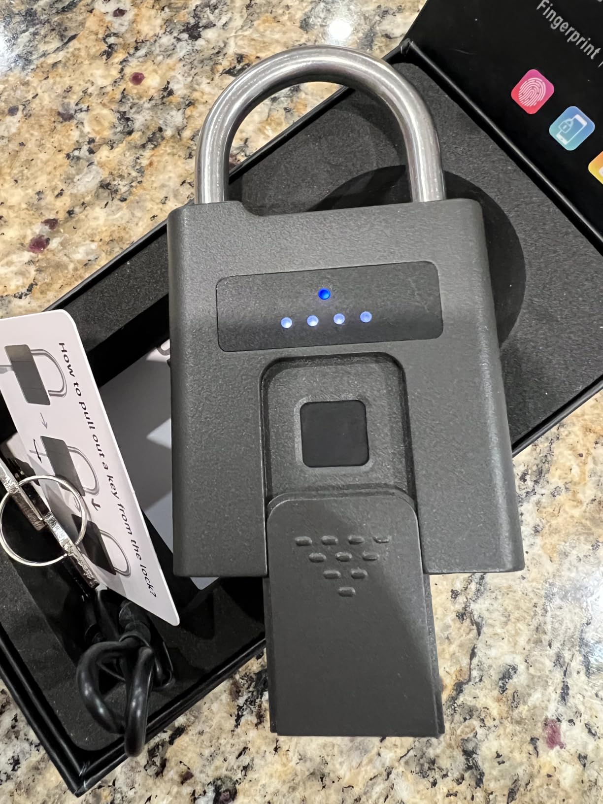 eLinkSmart Fingerprint Padlock with Key Backup, Heavy Duty Weatherproof Bluetooth Biometric Keyless Electronic Digital Smart Pad Lock for Gate Outdoor Fence Gym Locker Pool Shed Storage customer photo 2