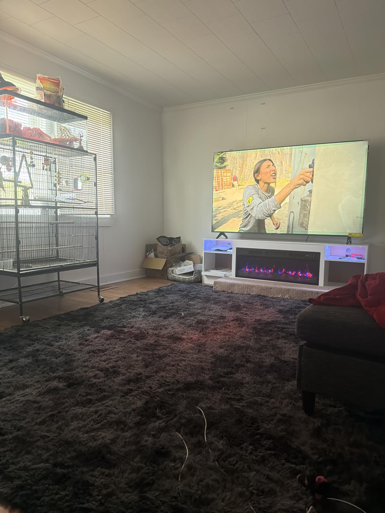 Lemberi Fireplace TV Stand with 36 inch Electric Fireplace, Fits TVs Up to 80 inches, 70 inch LED Lit Entertainment Center, Modern High Gloss Wood with Spacious Storage Cabinet for Living Room, White customer photo 1