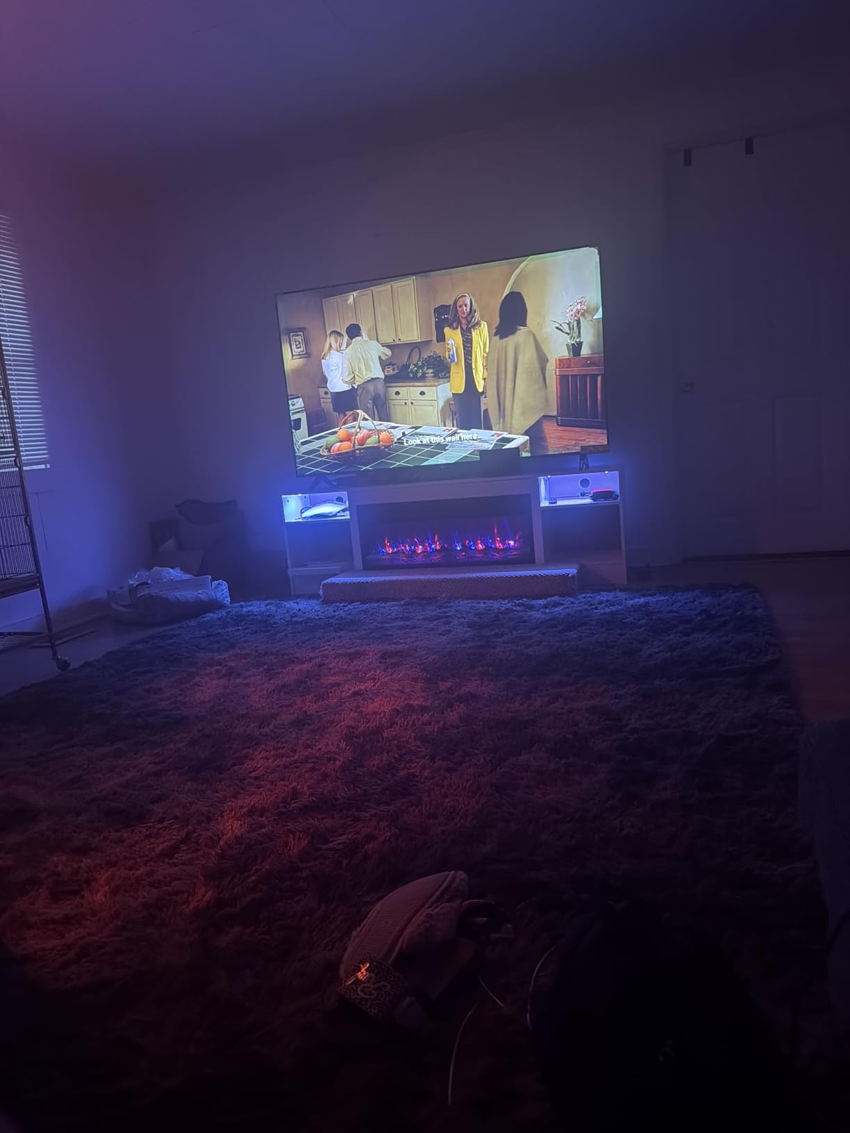 Lemberi Fireplace TV Stand with 36 inch Electric Fireplace, Fits TVs Up to 80 inches, 70 inch LED Lit Entertainment Center, Modern High Gloss Wood with Spacious Storage Cabinet for Living Room, White customer photo 2