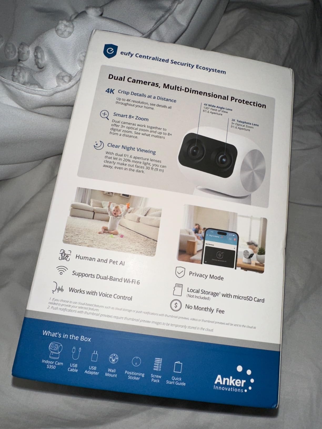 eufy Security 4K Indoor Camera S350 - No Subscription, Dual Cameras, 8× Zoom, 360° Pan & Tilt, AI Auto-Tracking, Human/Pet Detection, 2.4G/5G Wi-Fi customer photo 2