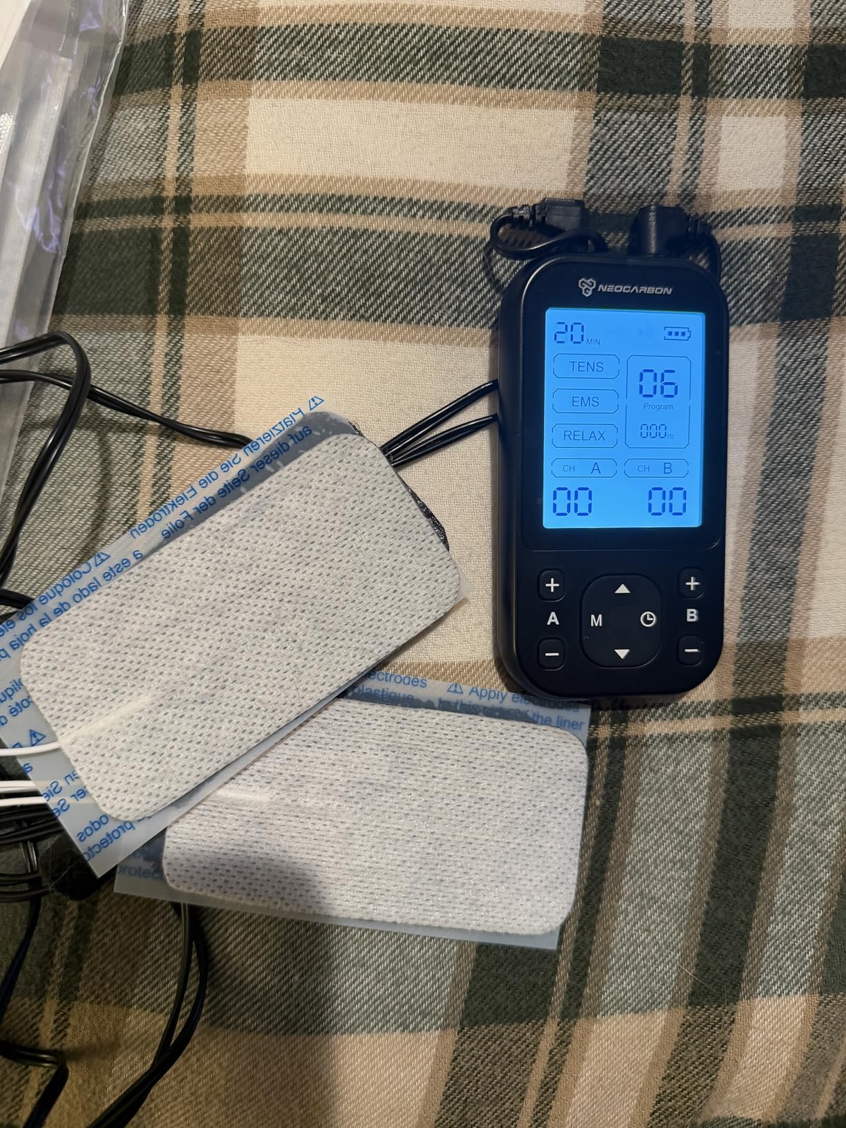 Neocarbon TENS Unit Muscle Stimulator Pro for Back Pain Relief, Shoulder Recovery and Physical Therapy, Electronic EMS Massager Machine with PMS Pulse for Effective Shock Therapy, Black customer photo 1