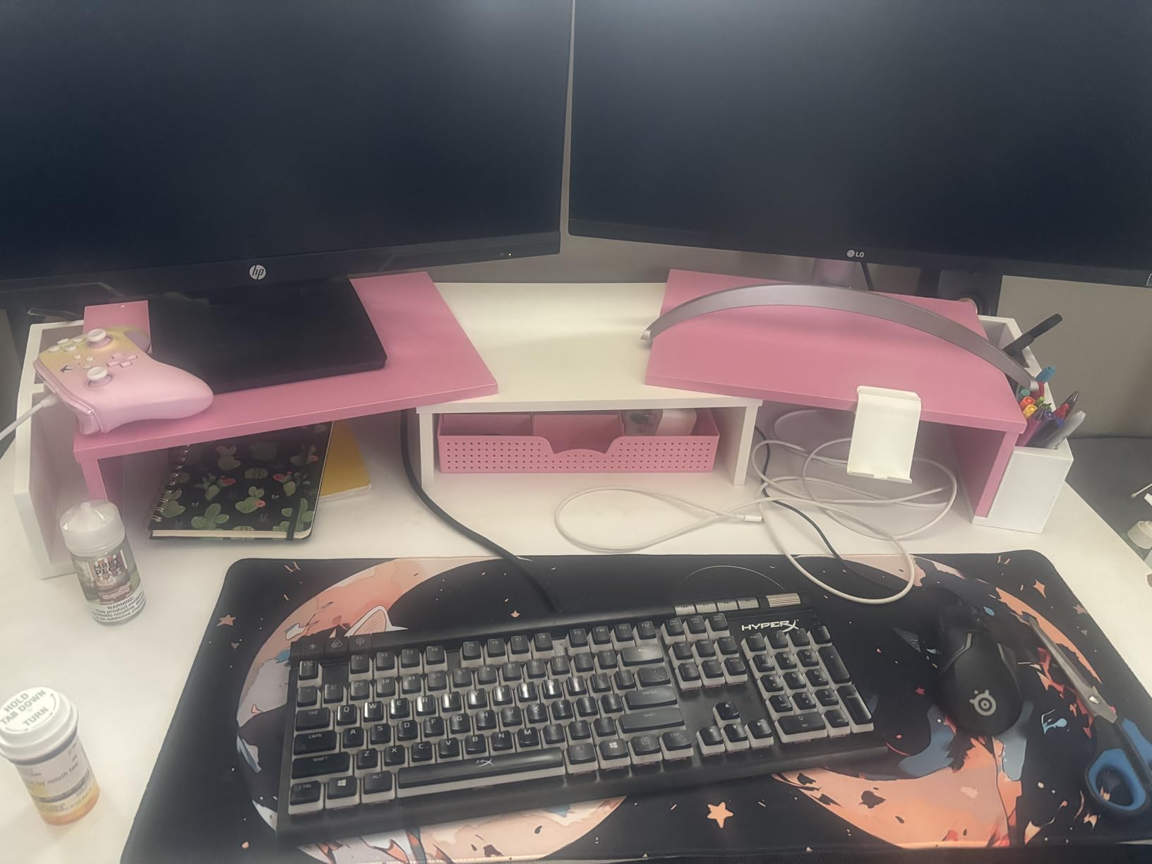 Simple Houseware Desk Dual Monitor Stand Riser with Drawer, Oak customer photo 2