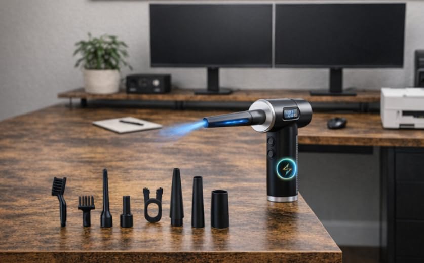 Compressed Air Duster-3 Gear Adjustable 100000RPM Electric Air Duster with LED Light, Rechargeable Cordless Air Blower for Keyboard Electric Devices Cleaning. Replaces Compressed Air Cans (Black) customer photo 2