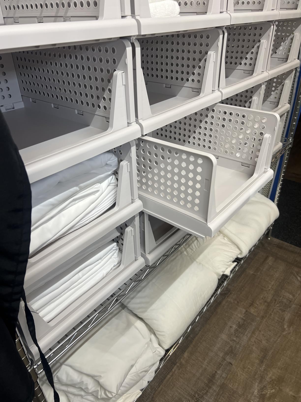 SNSLXH 5 Pack Stackable Closet Storage Basket, Multifunctional & Foldable Closet Organizer for Bathroom Kitchen Laundry Room Wardrobe Storage, Space-Saving Clothes Storage Drawer Organizer, White customer photo 2