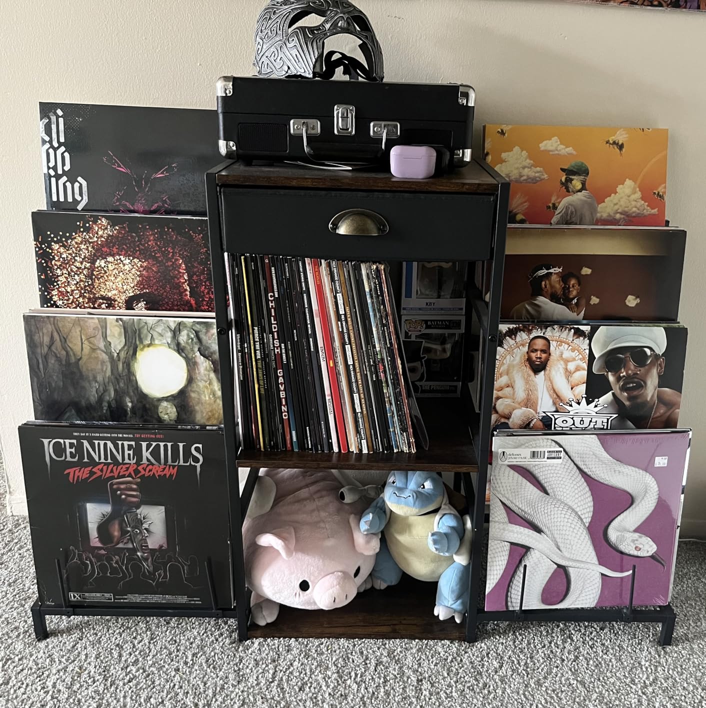 Record Player Stand with Vinyl Storage, Record Player Table with 8-Tier Display Shelf Up to 200 Albums, Vinyl Record Stand with Record Player Cabinet,Turntable Stand with Record Holder for Living Room customer photo 1