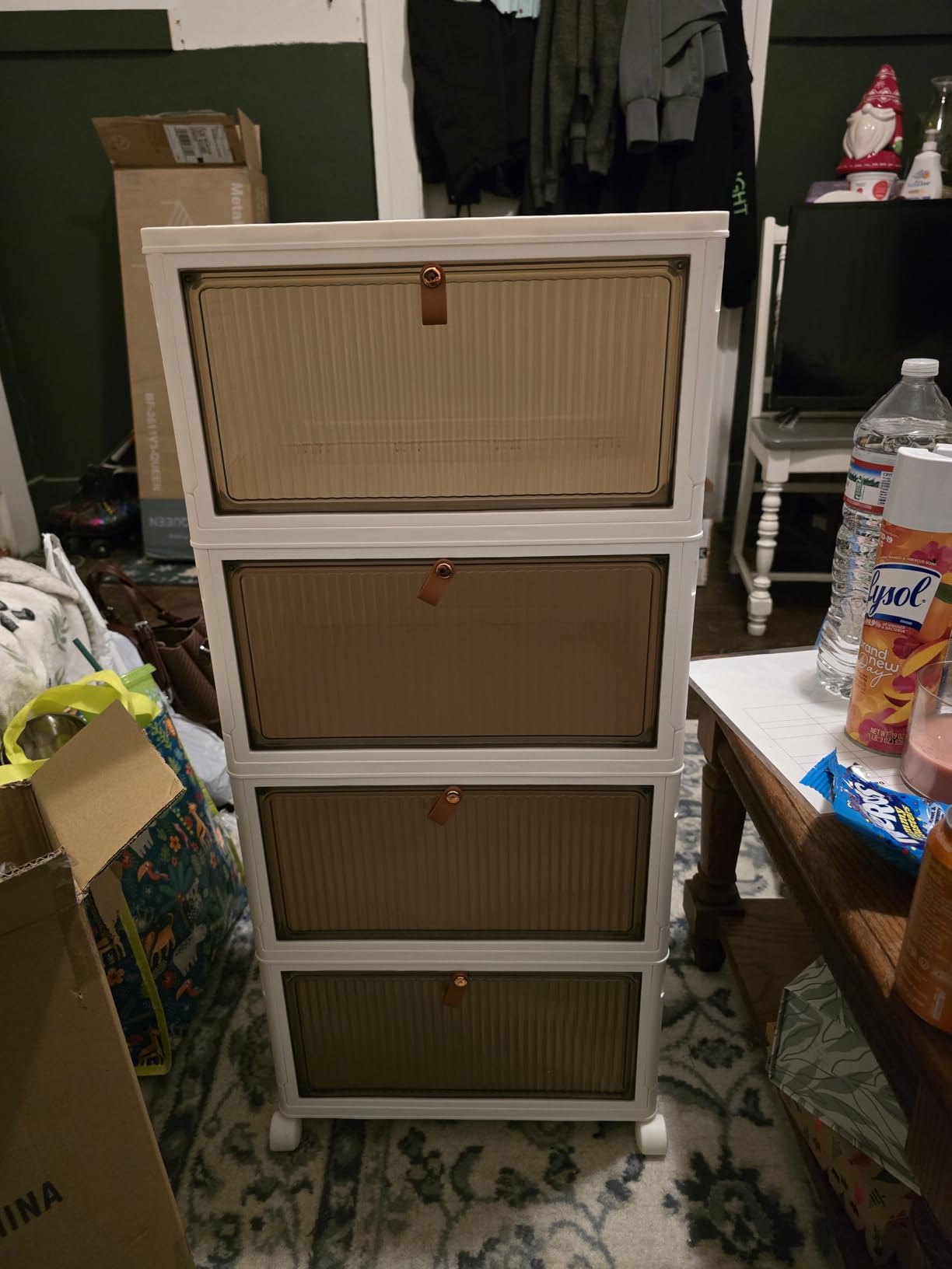 CTSNSLH 4 Tier Plastic Storage Bins and Boxes Organizer - Stackable with Lids for Bedroom, Living Room, Office - Foldable Containers customer photo 1