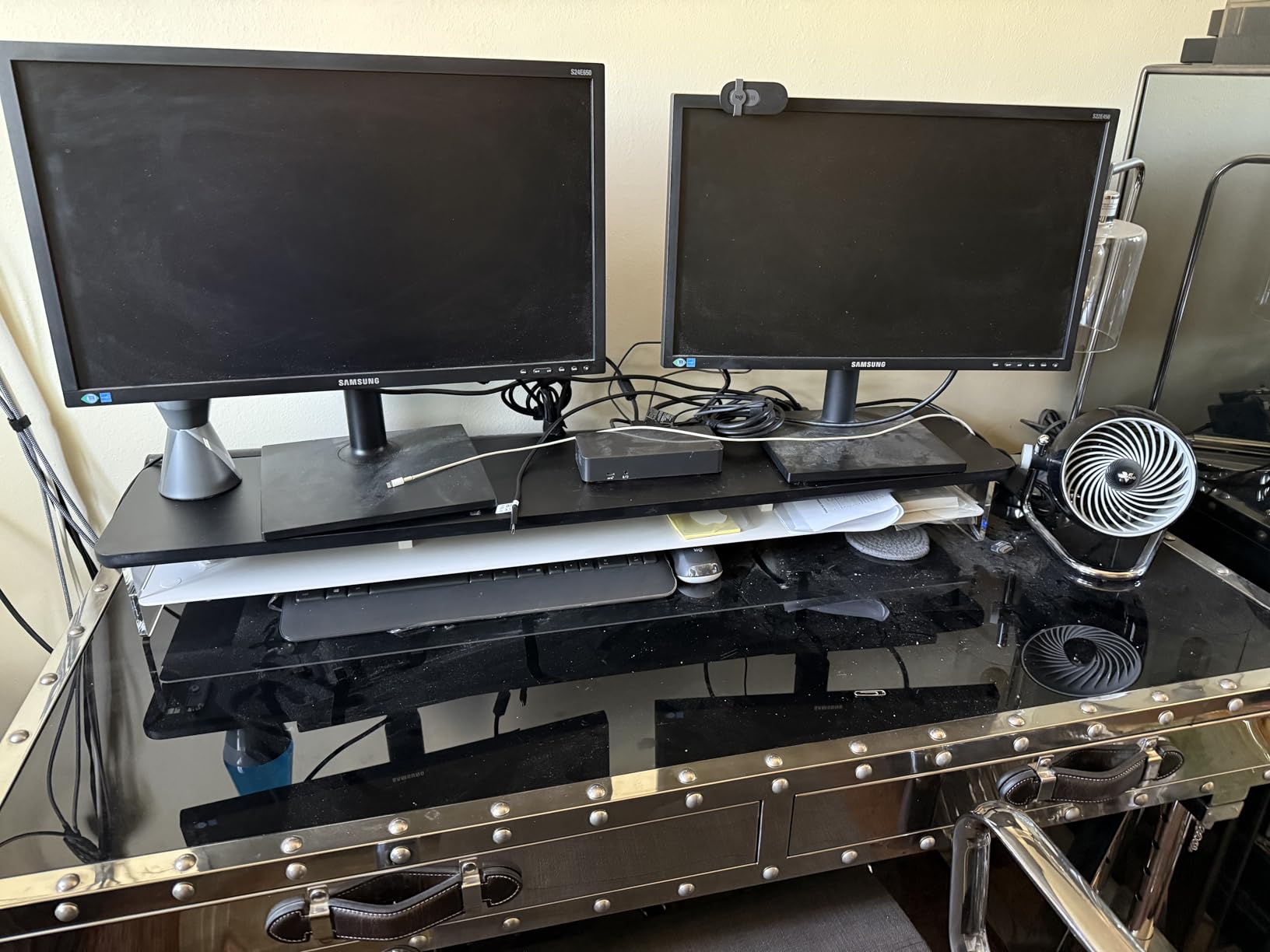 Fenge Acrylic Monitor Stand Riser, 42.5 Inches Dual Monitor Stand with Metal Storage, 2 Tier Acrylic Computer Riser for Desk customer photo 1