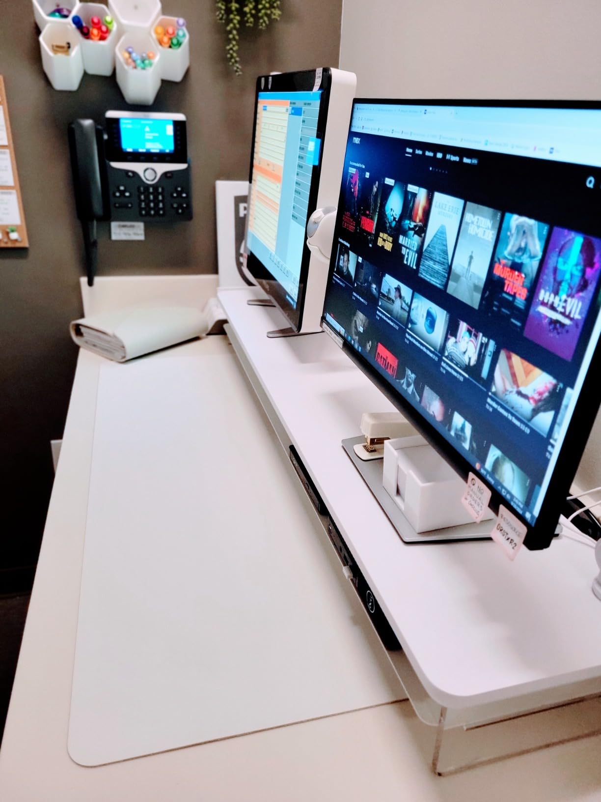 Fenge Acrylic Monitor Stand Riser, 42.5 Inches Dual Monitor Stand with Metal Storage, 2 Tier Acrylic Computer Riser for Desk customer photo 2