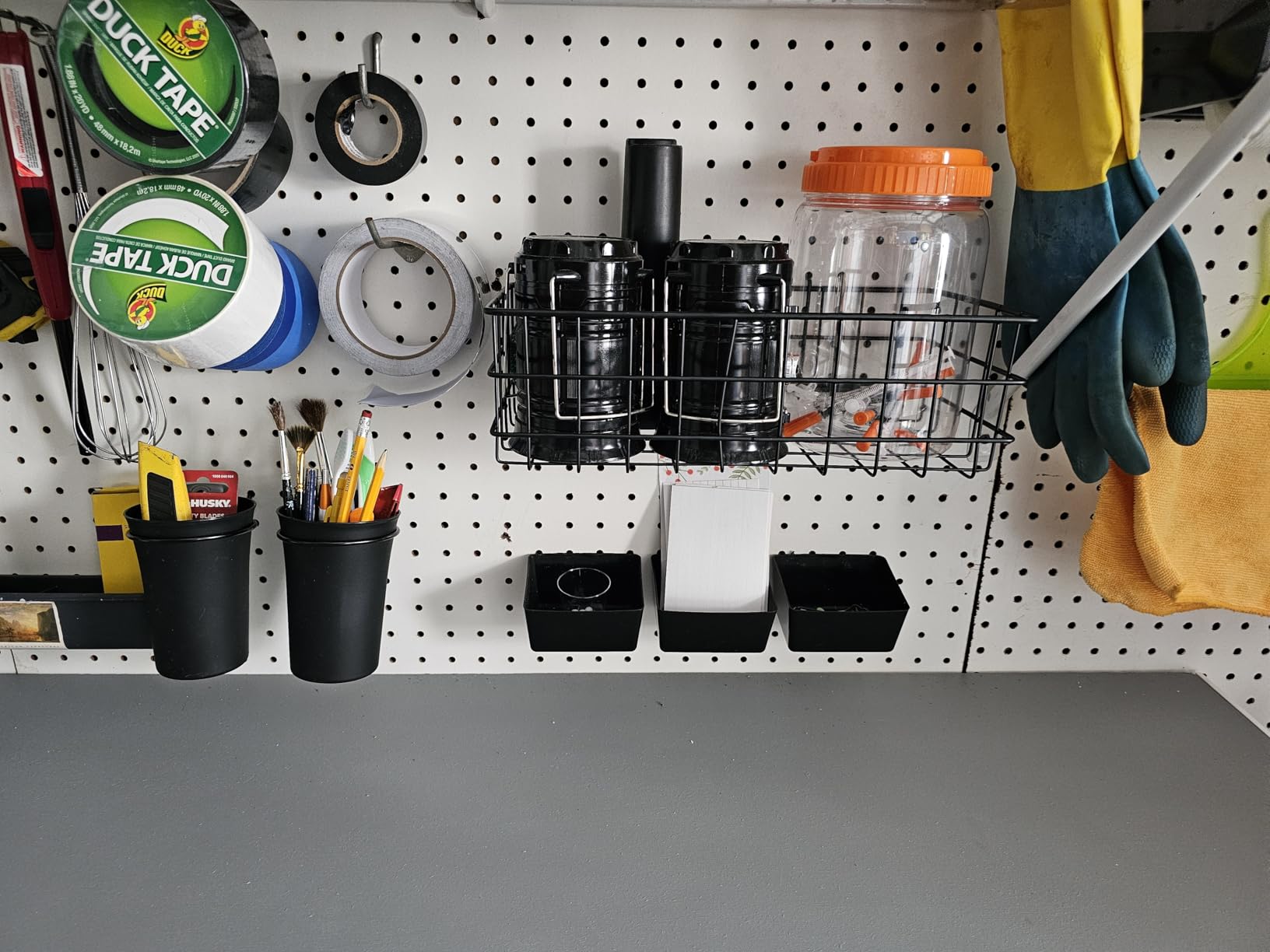 INCLY 30PCS Peg Board Organizer Accessories Kit, Pegboard Hooks Assortment with Bins, Cups, Wire Baskets and Paper Towel Holder for 1/8