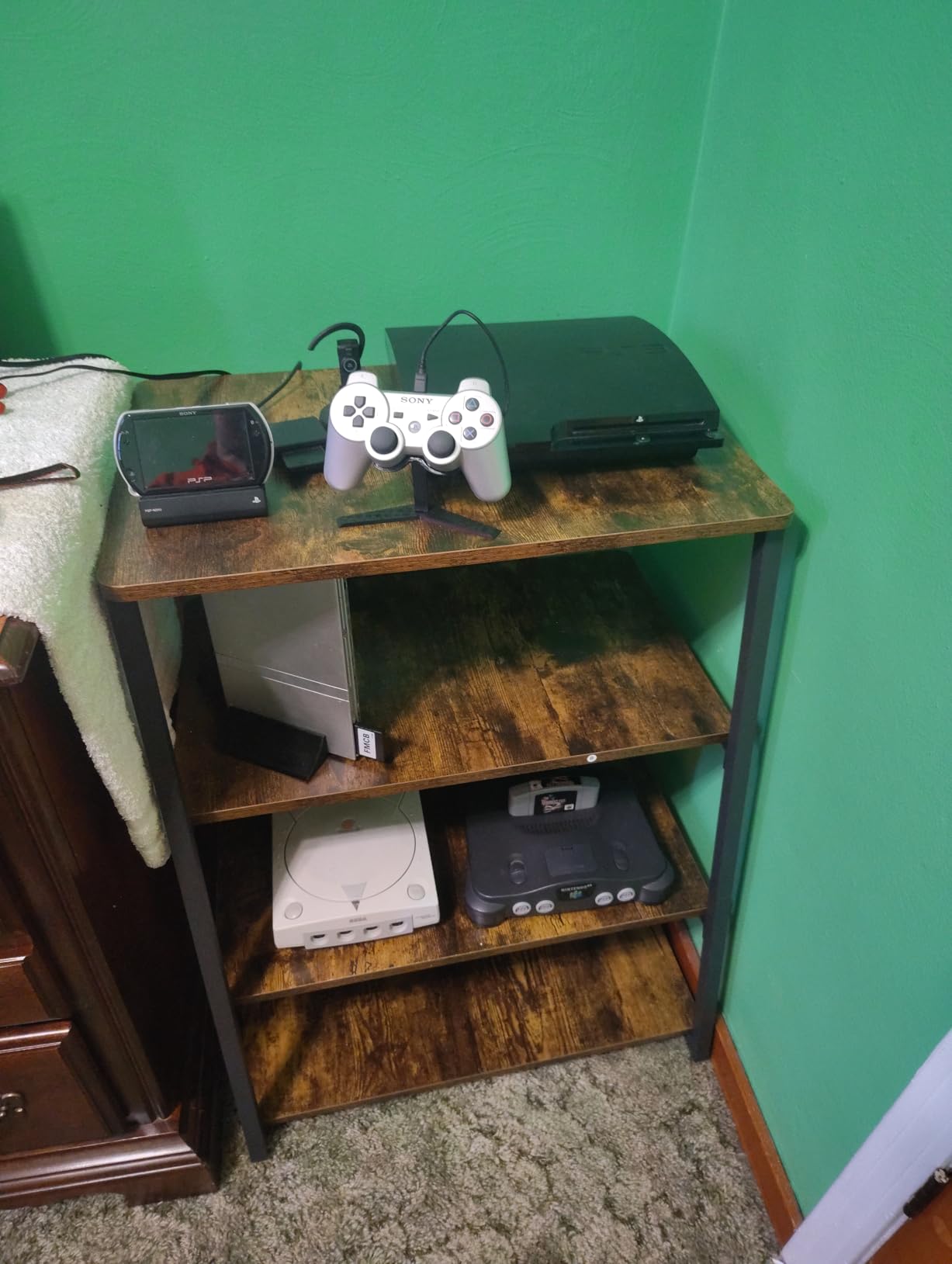 Armocity 4-Tier AV Media Stand with Power Strips, Stereo Stand with LED Lights, Rack Audio Tower with Adjustable Shelves, Small Entertainment Center, 30'', Black Ebony customer photo 2