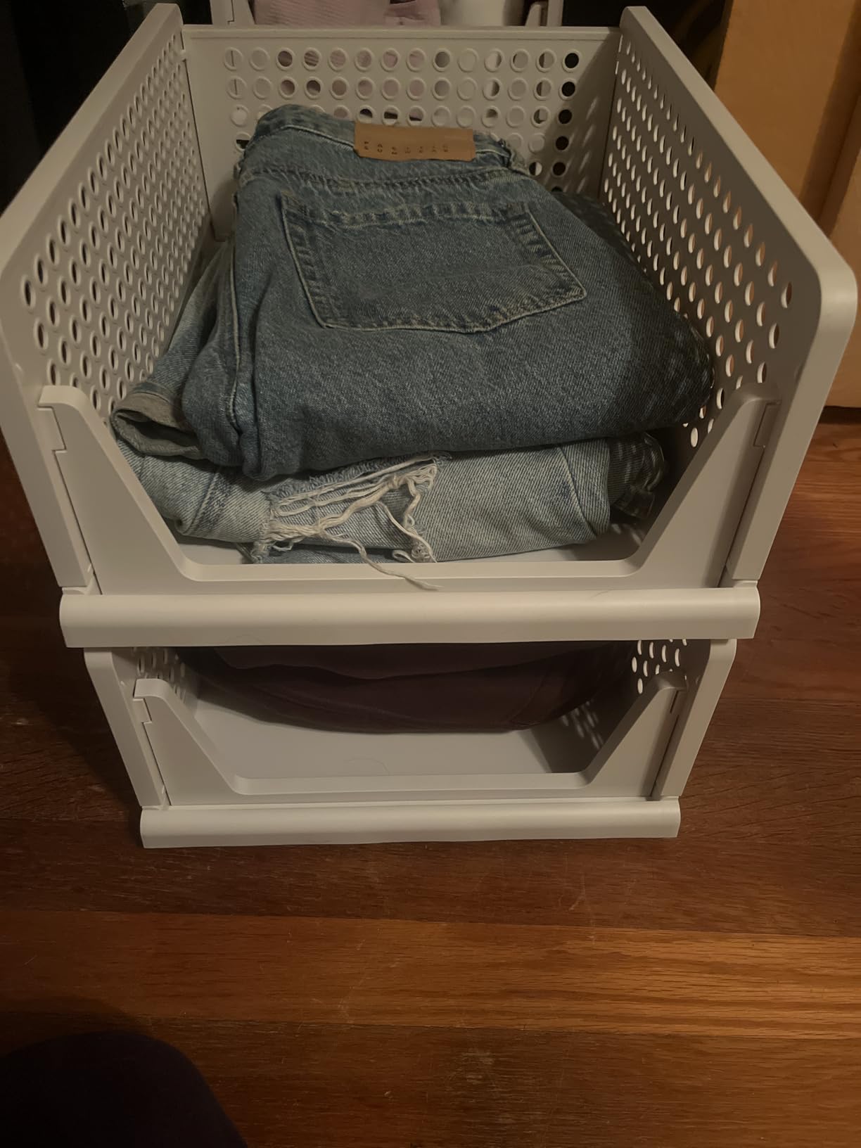 5 Pack Stackable Closet Storage Basket - Stackable Storage Bins, Multifunctional & Foldable Closet Organizer Waterproof, Wardrobe Cupboard Space-Saving Hat Storage Drawer Organizer, White customer photo 2