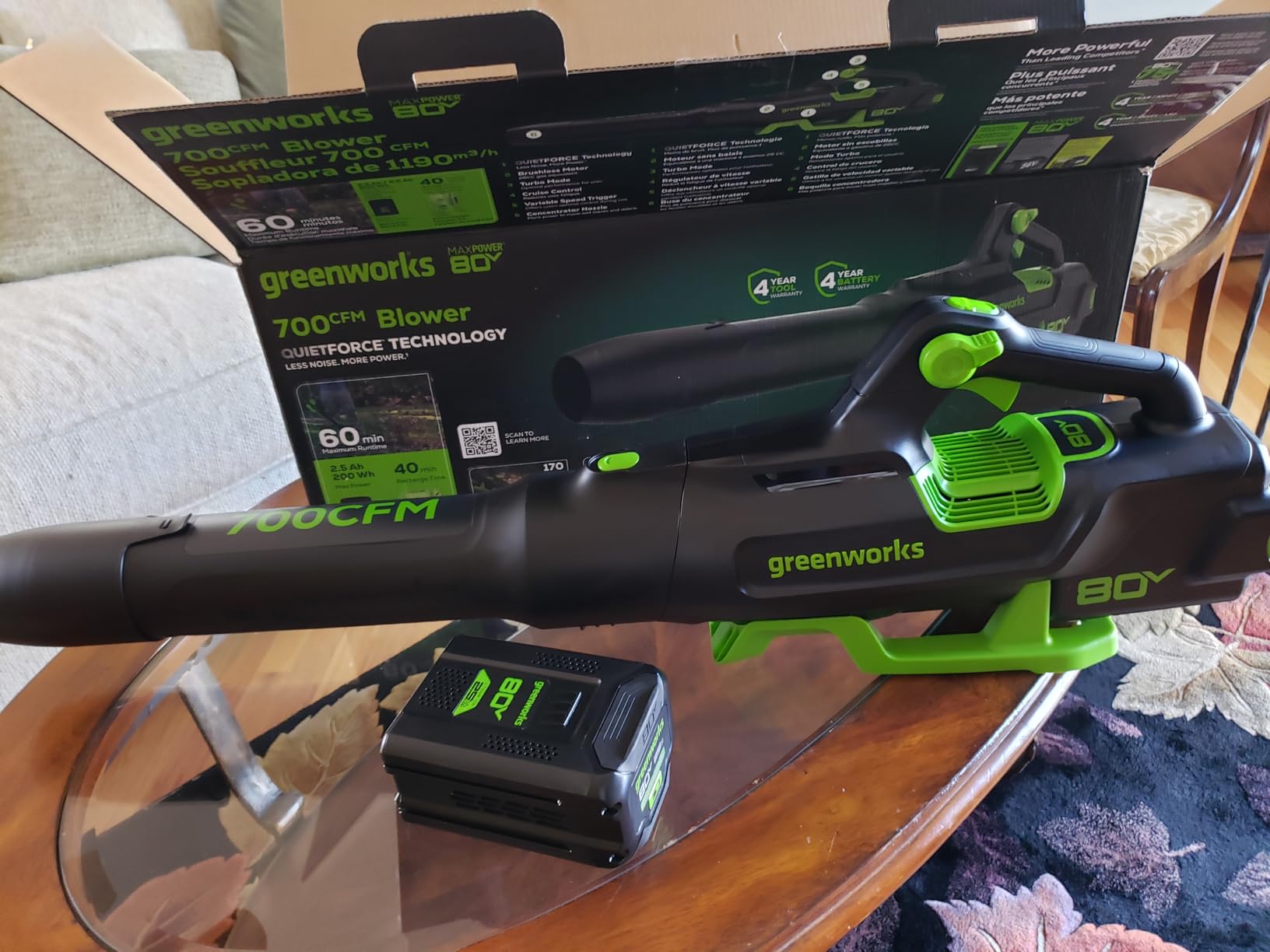 Greenworks 80V (700 CFM / 170 MPH) Brushless Cordless Leaf Blower, Commercial-Grade Power, 40-Min Rapid Charger for Wet Leaves, Heavy Debris, Gravel and Driveway Snow, Includes 2.5Ah Battery & Charger customer photo 1