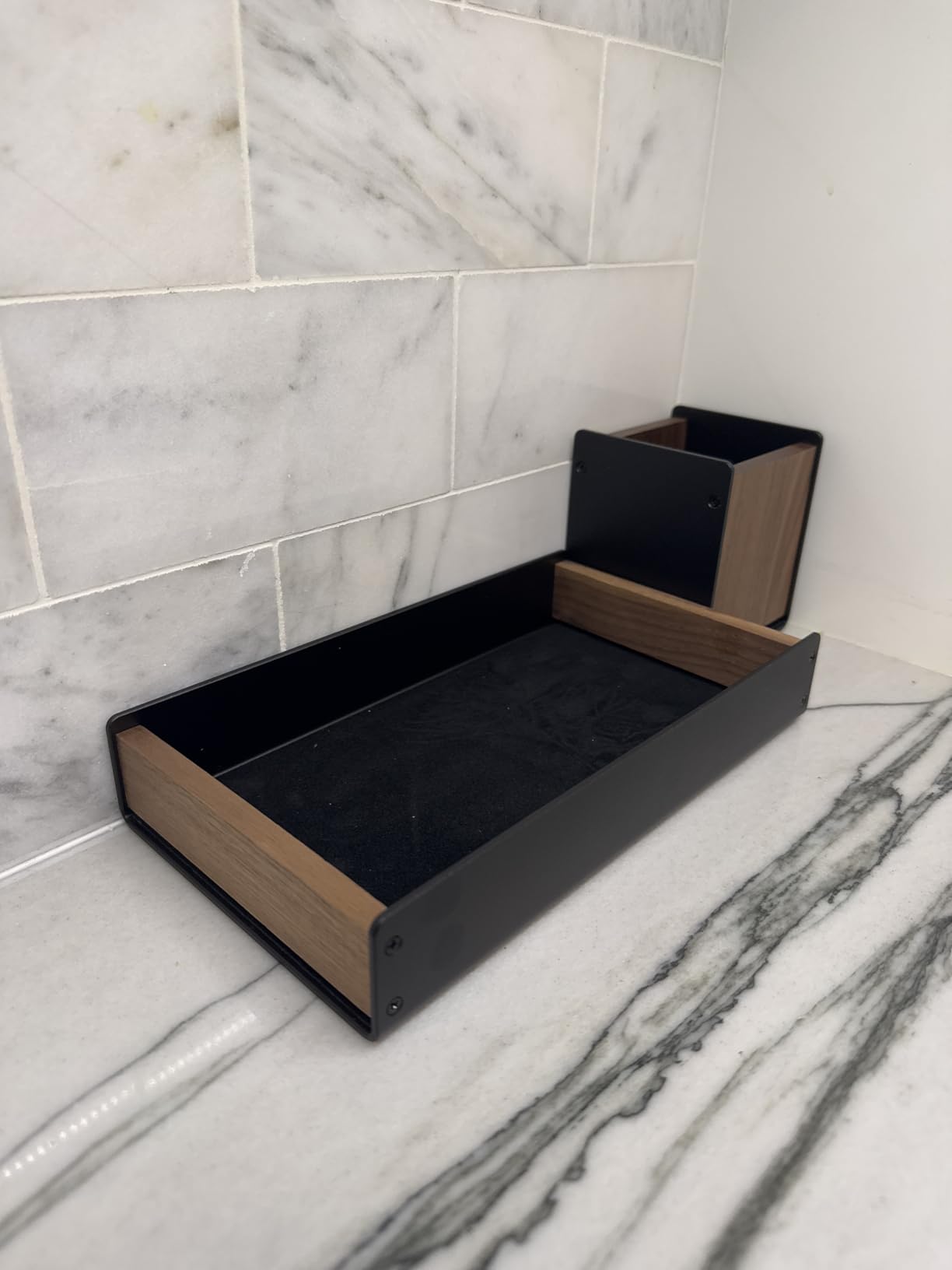 UPERGO Walnut Desk Tray with Pen Holder Set, Natural Wooden Desk Drawer Organizer Office, Organizer Tray for Keys, Pen, Watch customer photo 1