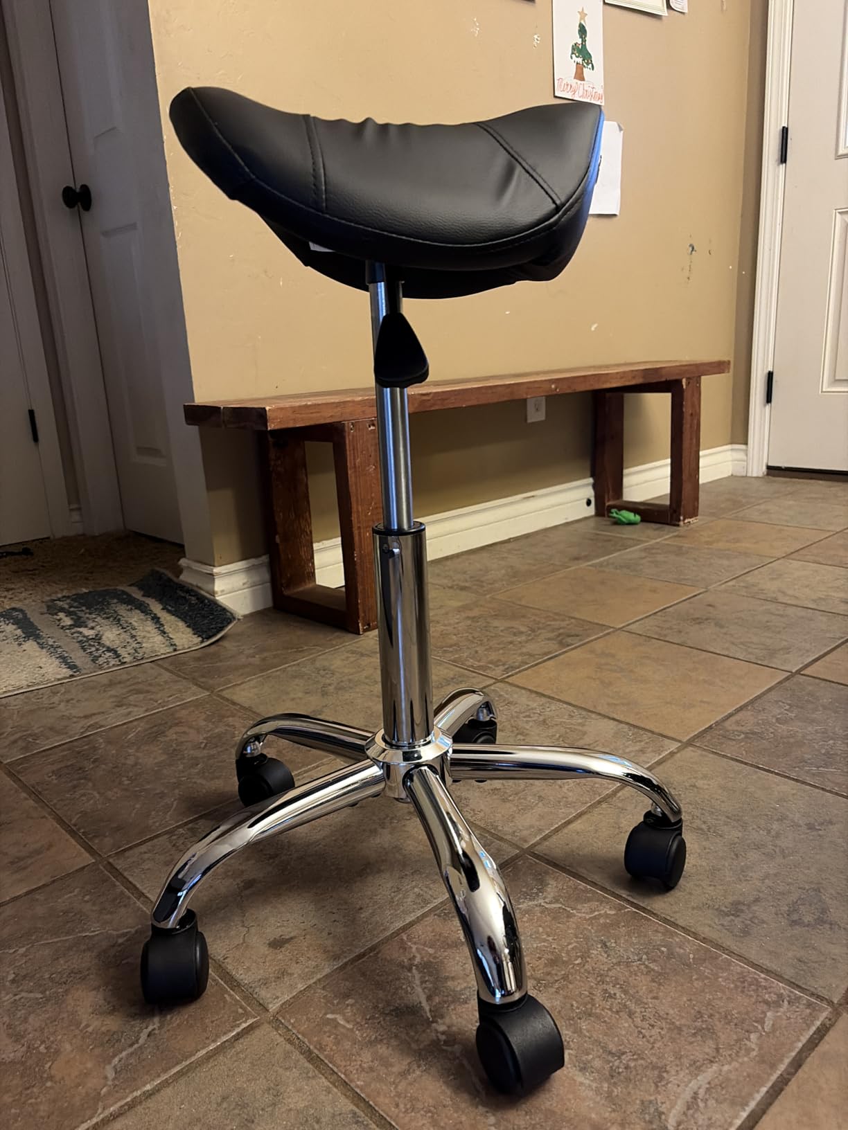 Saddle Stool, Swivel Saddle Stools with Wheels, Adjustable Rolling Stool 18