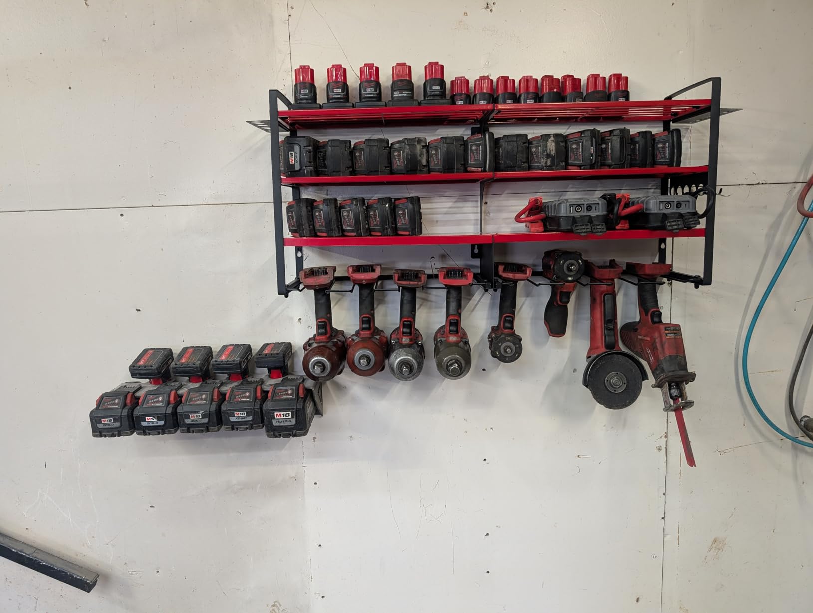 POKIPO Large Power Tool Organizer Wall Mount,4 Layers Heavy Duty Metal Loads 400lbs,Power Tool Shelf Battery Storage with 8 Cordless Drill Holder,Utility Racks for Garage Workshop customer photo 2