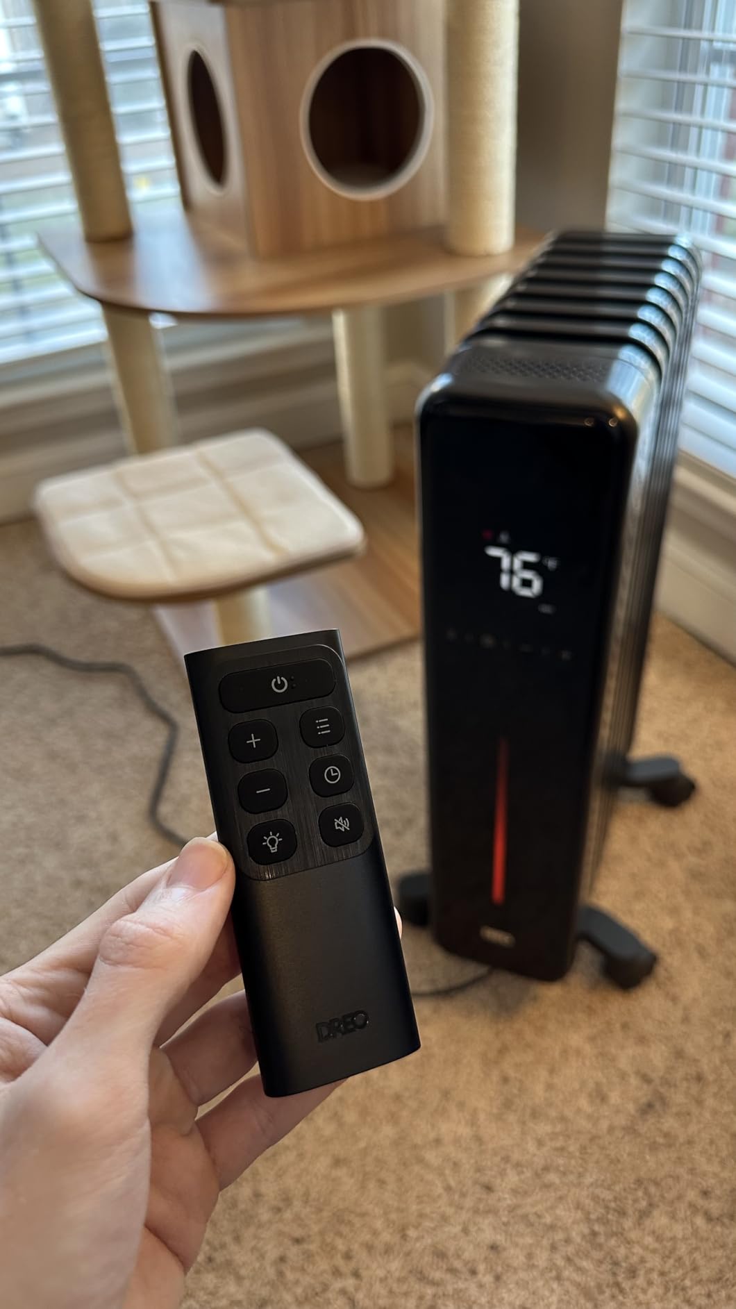 DREO Radiator Heater, 8 Safety Protection Oil Filled Radiator Heater for Indoor Use, 1500W Electric Heaters for Large Room, 8 Fins, with Remote, 4 Modes, Digital Thermostat, 24H Timer, Quiet customer photo 1