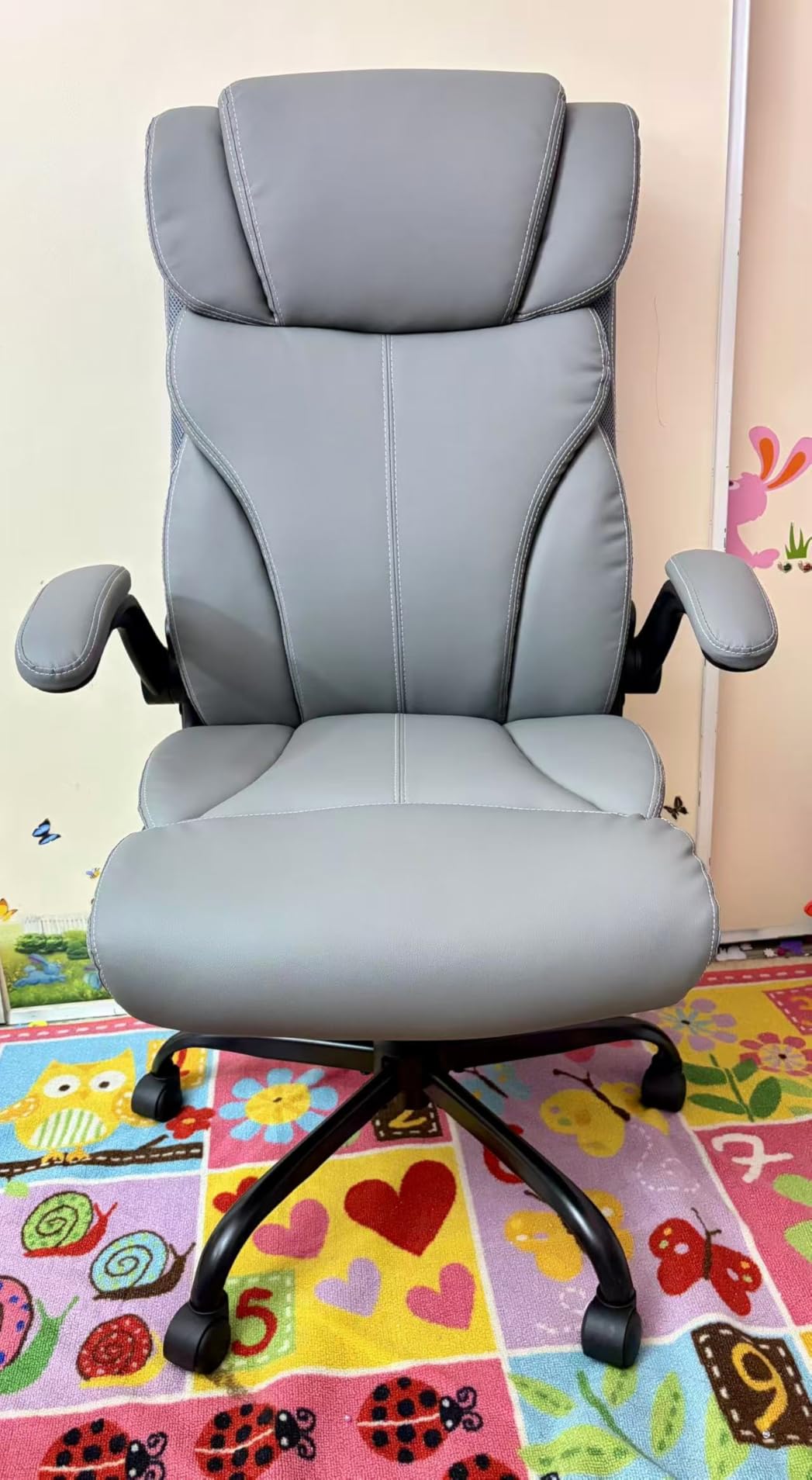 Office Chair, Ergonomic Big and Tall Computer Desk Chairs, Executive Breathable Leather Chair with Adjustable Flip-up Armrests, Lumbar Support Swivel PC Chair with Rocking Function customer photo 1