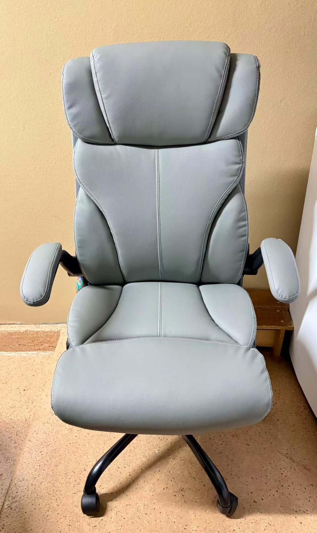 Office Chair, Ergonomic Big and Tall Computer Desk Chairs, Executive Breathable Leather Chair with Adjustable Flip-up Armrests, Lumbar Support Swivel PC Chair with Rocking Function customer photo 2