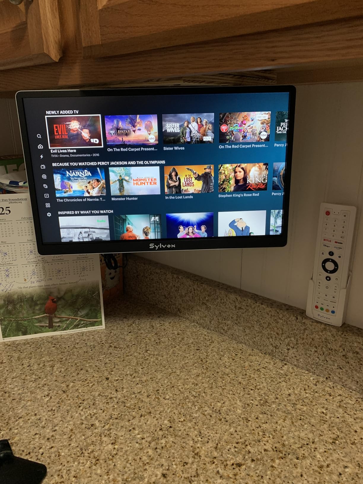 SYLVOX Kitchen TV, Small Smart TV for Kitchen, 15.6 inch 1080P Full HD Under Cabinet TVs, Google Smart Television with Voice Remote Control WiFi Bluetooth Chromecast 2 Speakers, Compact & Foldable customer photo 1