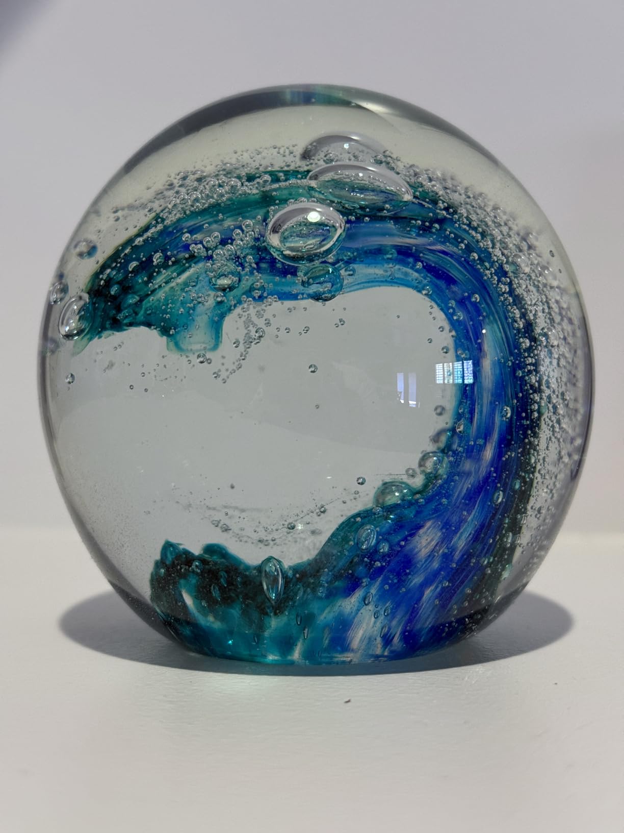 Qianwei Hand Blown Ocean Waves Crystal Ball - Glass Collectible Figurines Spere - Paperweight Glass Ball Aquarium DecorOffice Decor Ocean Lovers customer photo 1