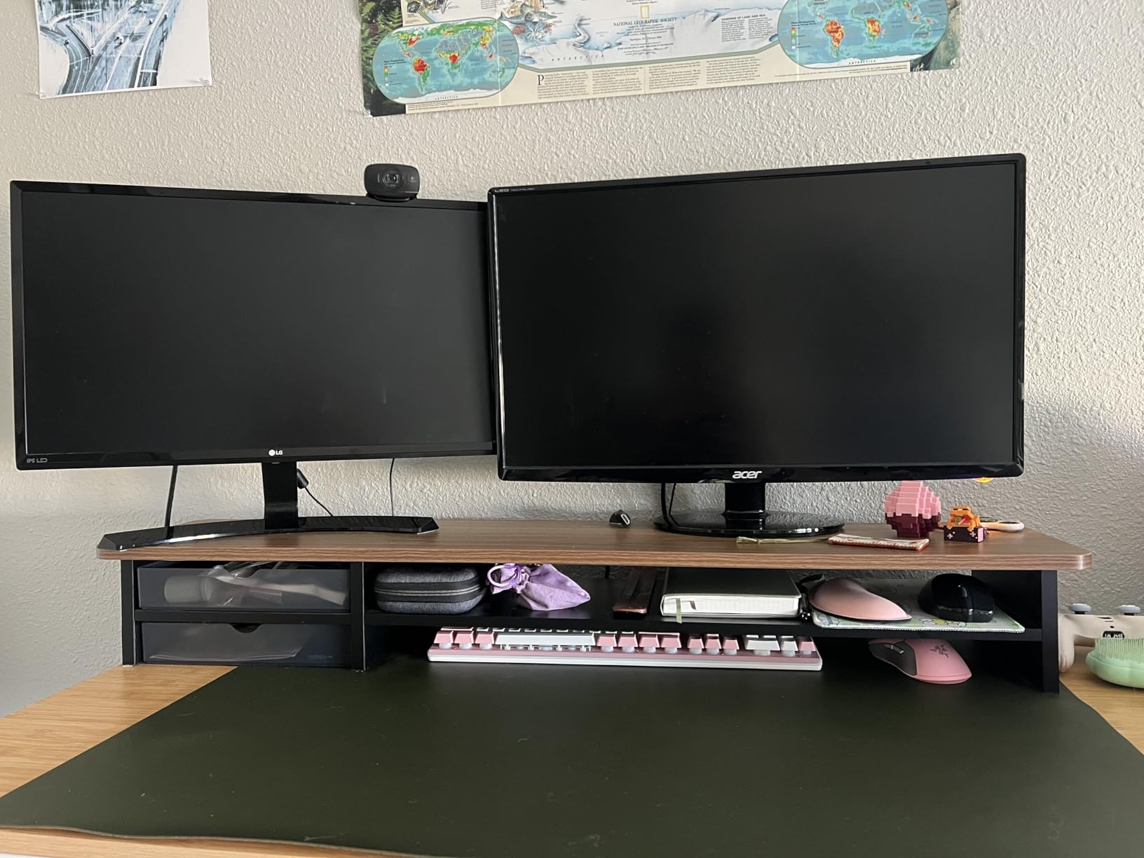 Fenge Monitor Stand, Dual Monitor Riser, 42.5inch Large Desk Computer Monitor Stand Riser with Drawer, 2 Tier Wood & Acrylic Desktop Organizer customer photo 2