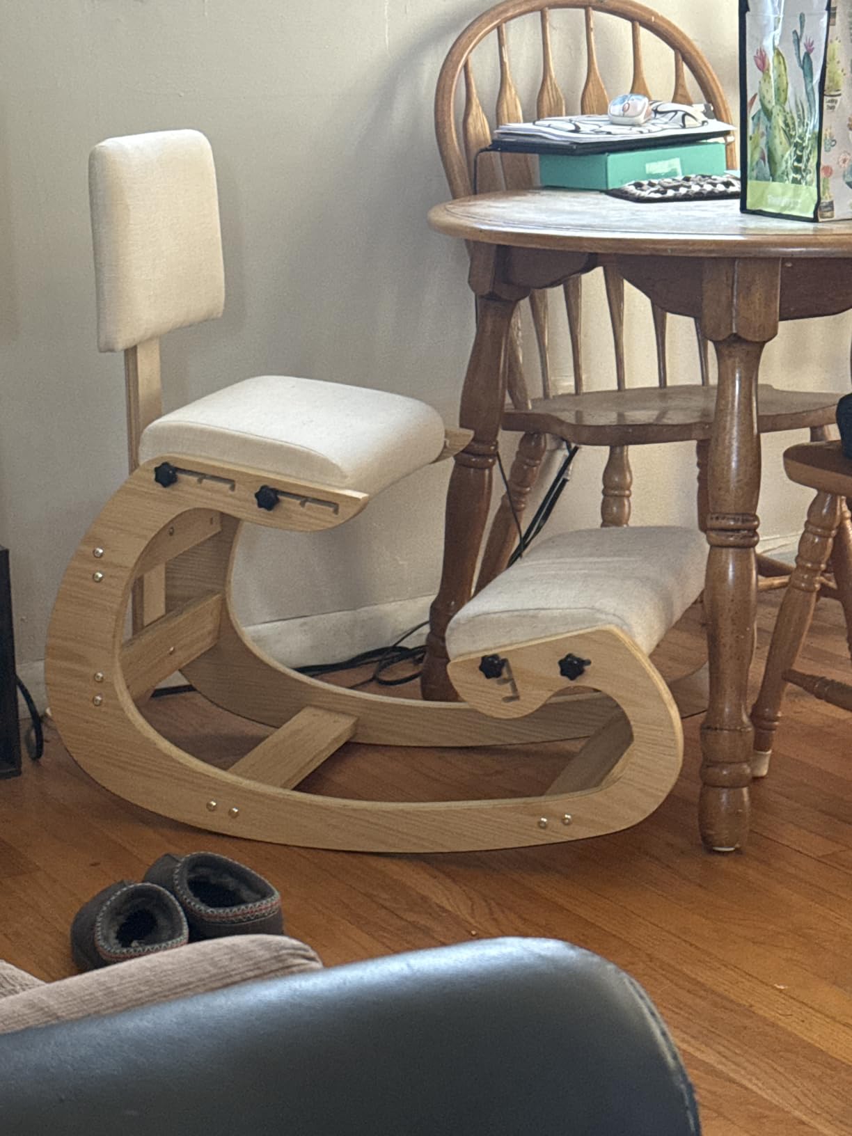 CHIESMA Ergonomic Kneeling Chair with Back Support, Adjustable Height Wooden Knee Chair - Improve Posture with an Angled Seat, with Cushion for Home, Office (Ivory) customer photo 1