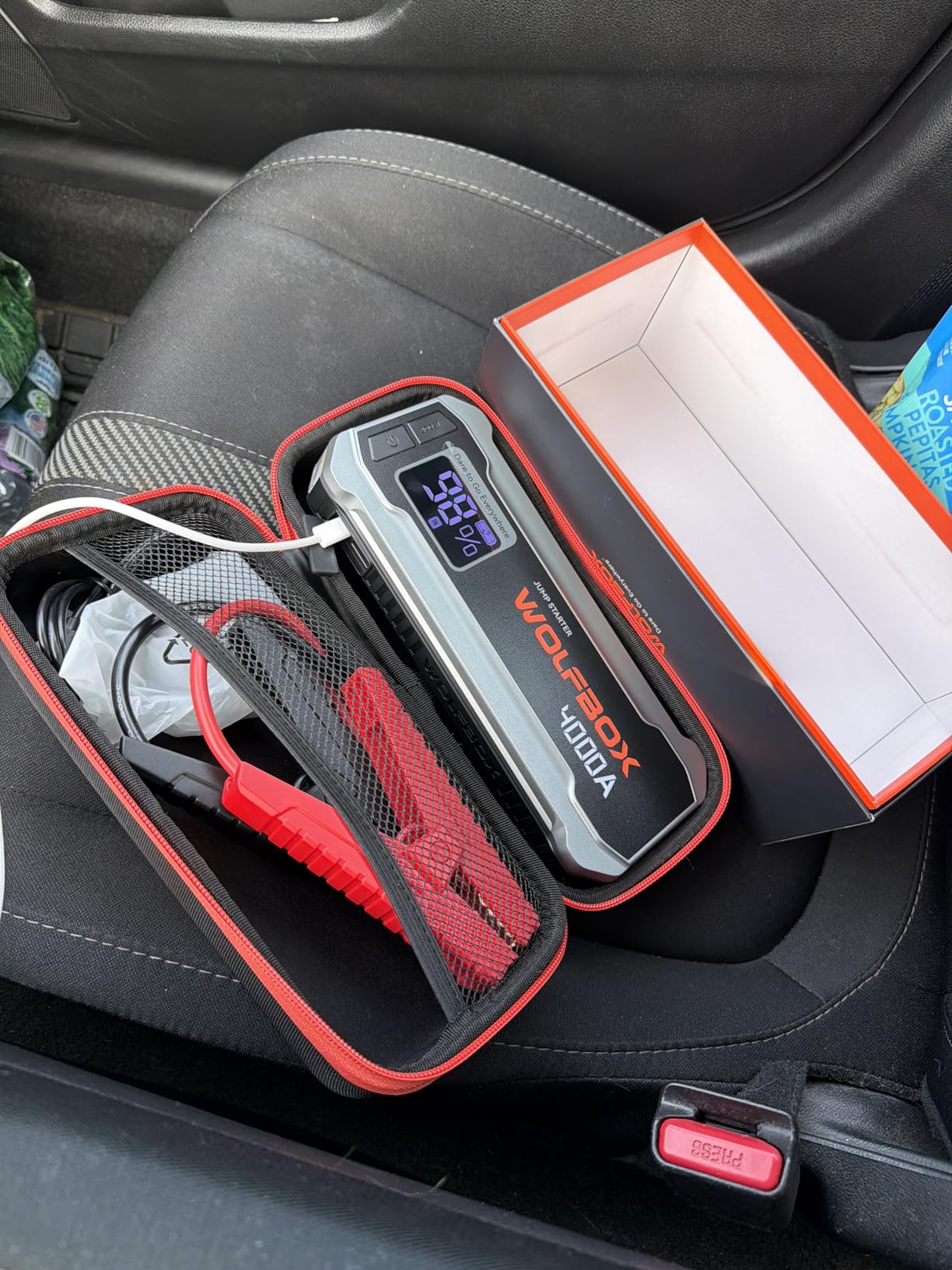 WOLFBOX 4000A Jump Starter,12V Car Battery Jumper Starter Portable with 65W Quick Charger,LED Display,88.8Wh Booster Jump Box Pack (10L Gas 10L Diesel Engine) with LED Light,Jumper Cables customer photo 1