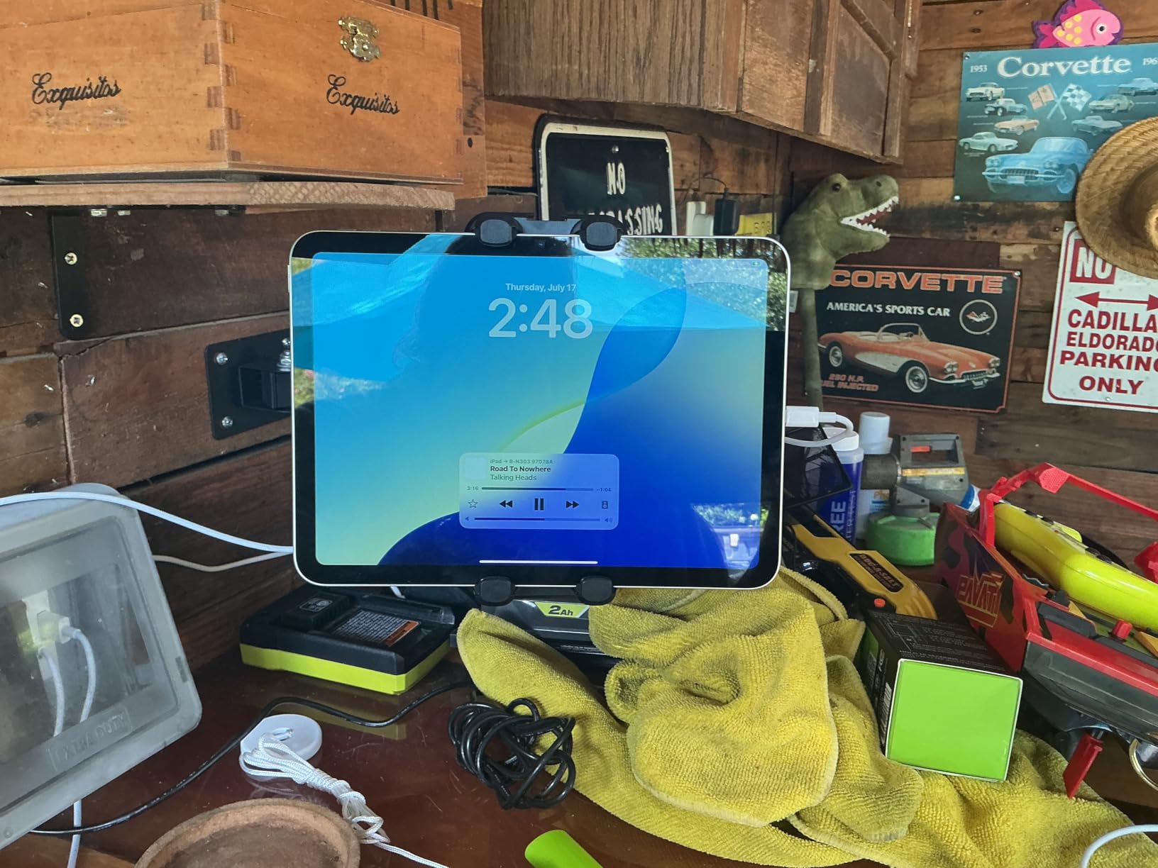 Foldable Tablet Wall Mount, Sturdy Metal Base, 360° Rotation Tablet Holder Stand with 2-Stage Extendable Arm, Kitchen Wall Mount Bracket Holder for All 4.7-12.9 Inch Tablets customer photo 1
