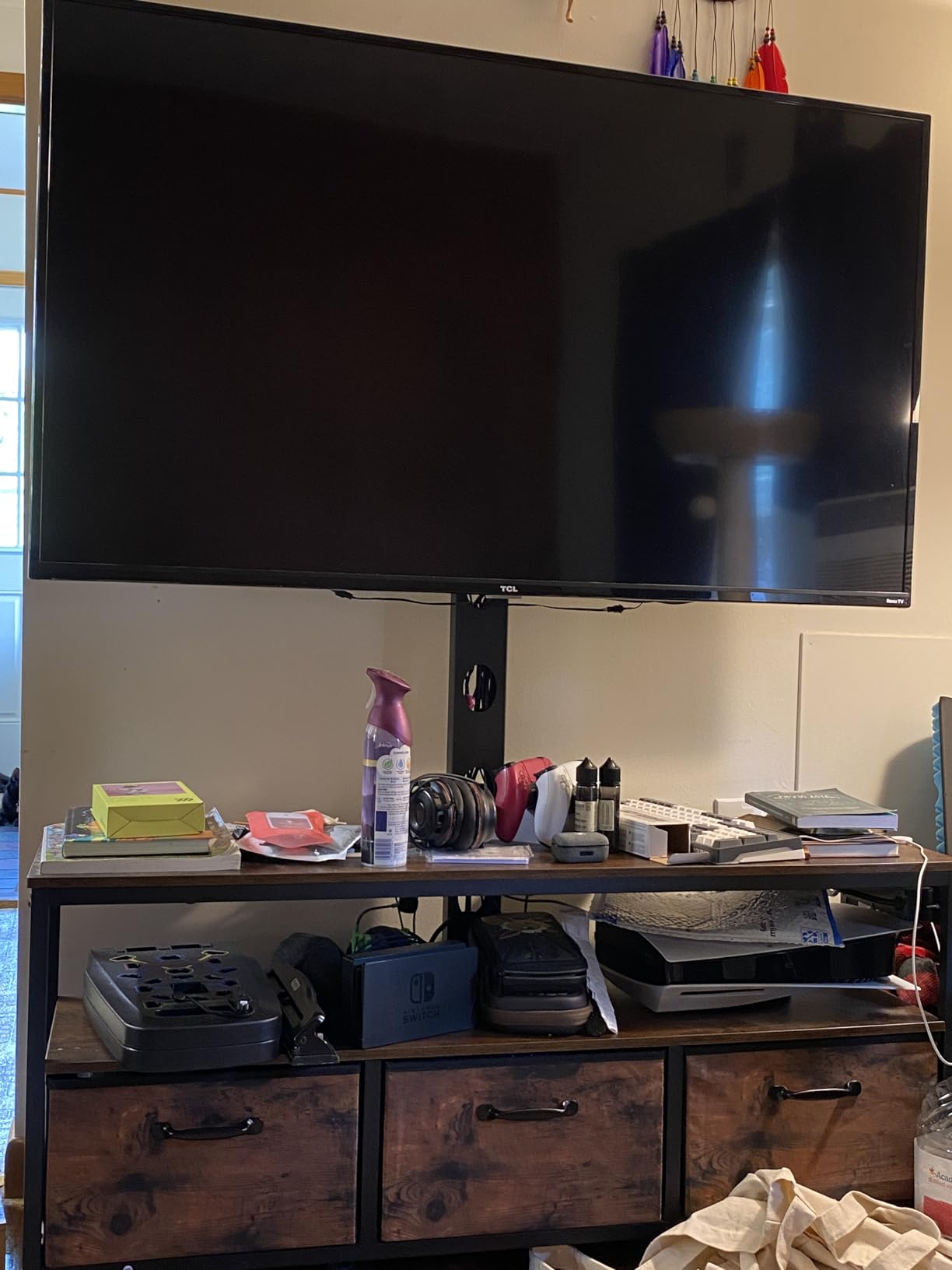 JUSTOGO TV Stand with Mount and Power Outlet, TV Stand Mount with Storage for Living Room, Entertainment Center with LED Lights for 45 55 60 65 inch, Height Adjustable Media Console, Black customer photo 2