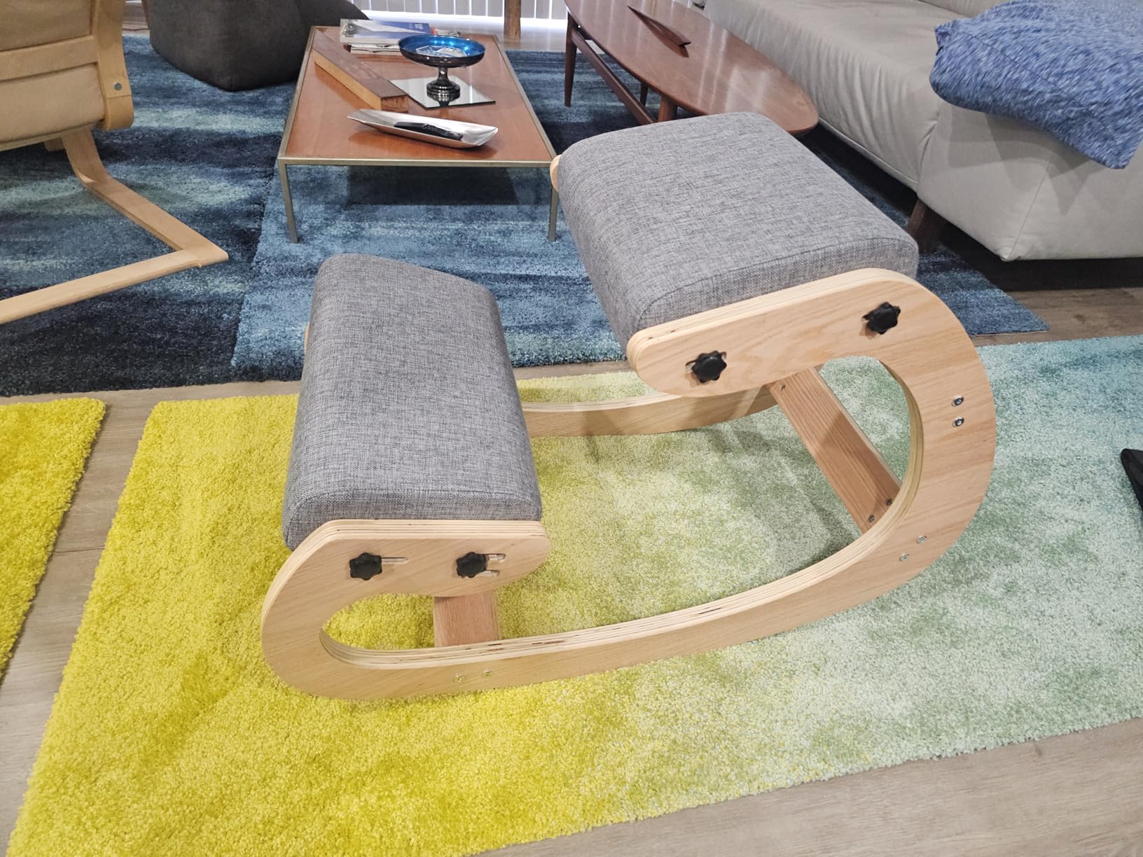 Easyego Kneeling Chair Ergonomic Posture Chair, Wood Adjustable Rocking Knee with Soft Padding, Natural Relief for Neck or Back Pain for Home Office, Max Load 300 lb - Gray customer photo 1