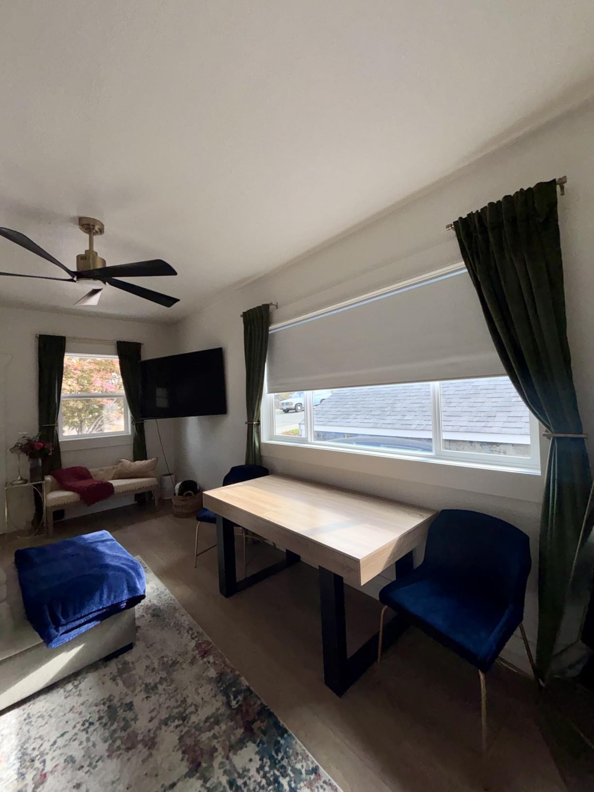 Motorized Roller Shade with Remote Control, Blackout Electric Shade for Windows Compatible with Alexa Google via Hub, Rechargeable Smart Window Blind for Home Office (Texture White) customer photo 2