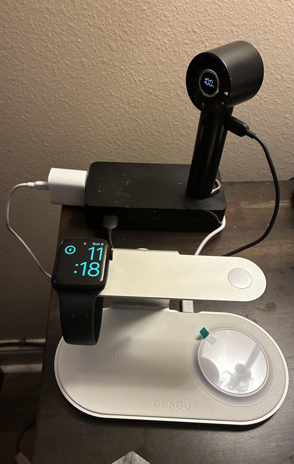 GUSGU 3 in 1 Charging Station with Three-Level Night Light, 15W Max Fast Charging, Wireless Charger for iPhone 15/14/13/12, iWatch S1-8/Ultra, AirPods(30W USB-C Charger Included), White customer photo 1