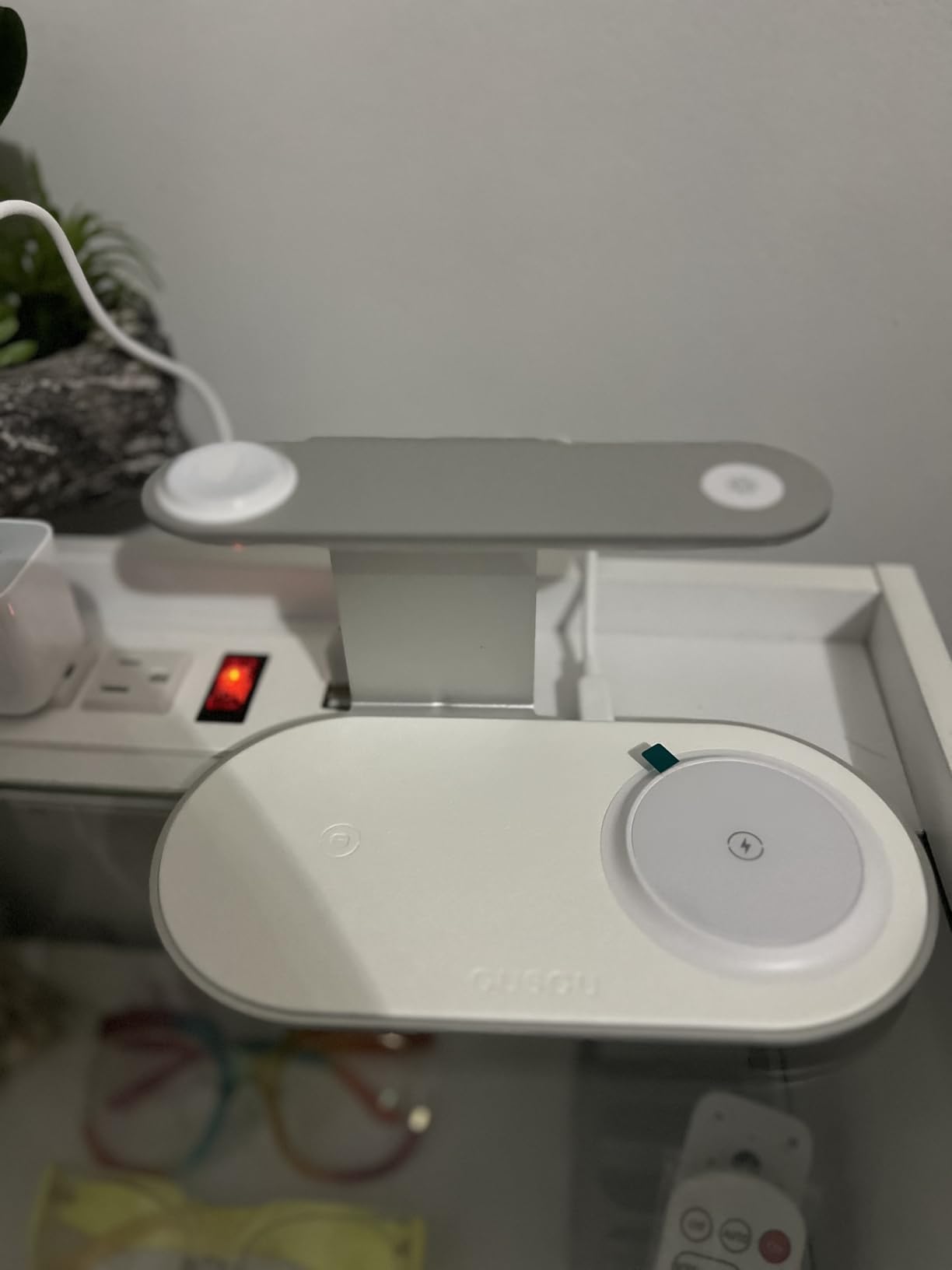 GUSGU 3 in 1 Charging Station with Three-Level Night Light, 15W Max Fast Charging, Wireless Charger for iPhone 15/14/13/12, iWatch S1-8/Ultra, AirPods(30W USB-C Charger Included), White customer photo 2