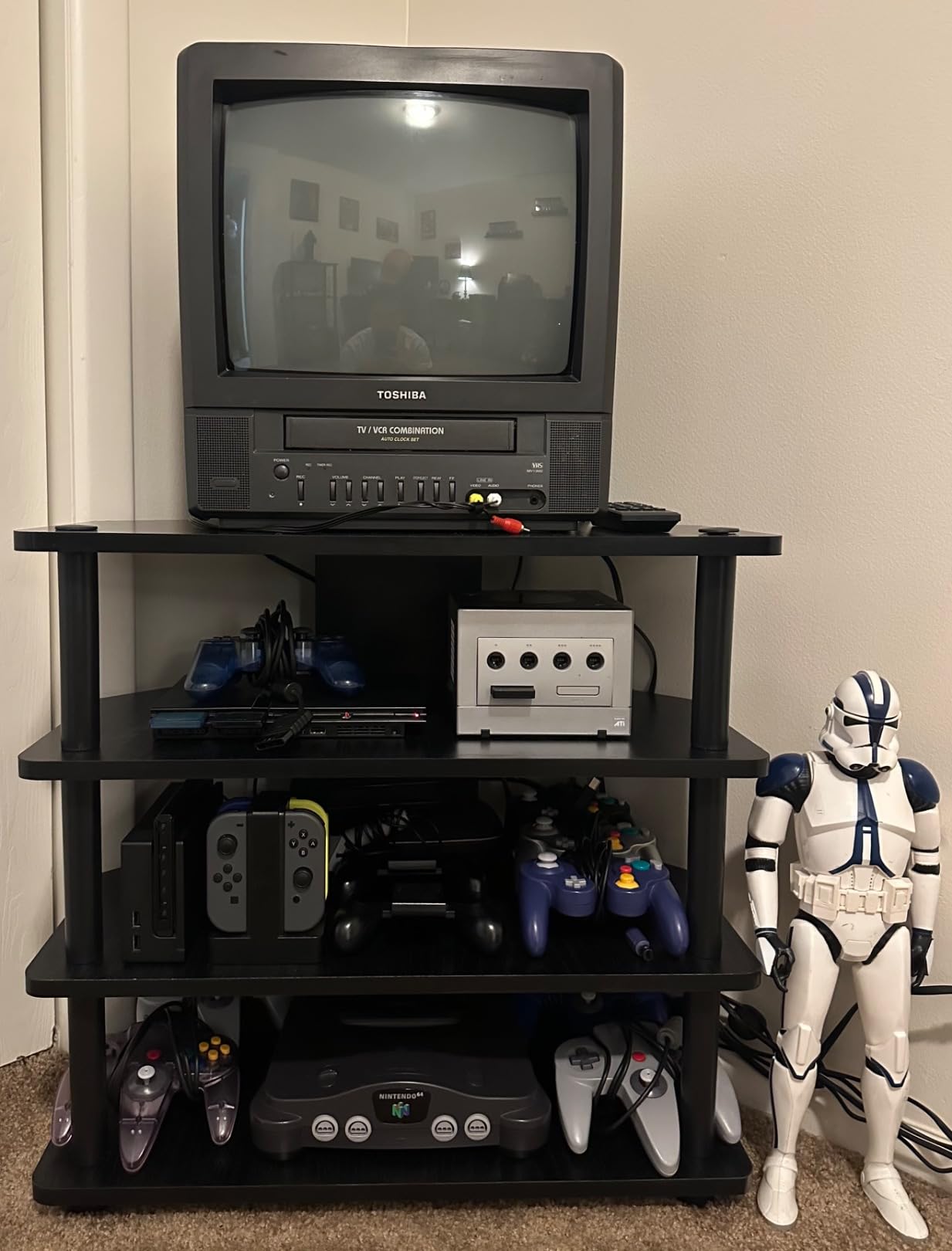 Furinno Jensen TV Stand, 4-Tier Corner Entertainment Center with Open Shelf, TV Console for TV up to 55 Inch, Open Back, for Living Room, Bedroom, Espresso customer photo 1