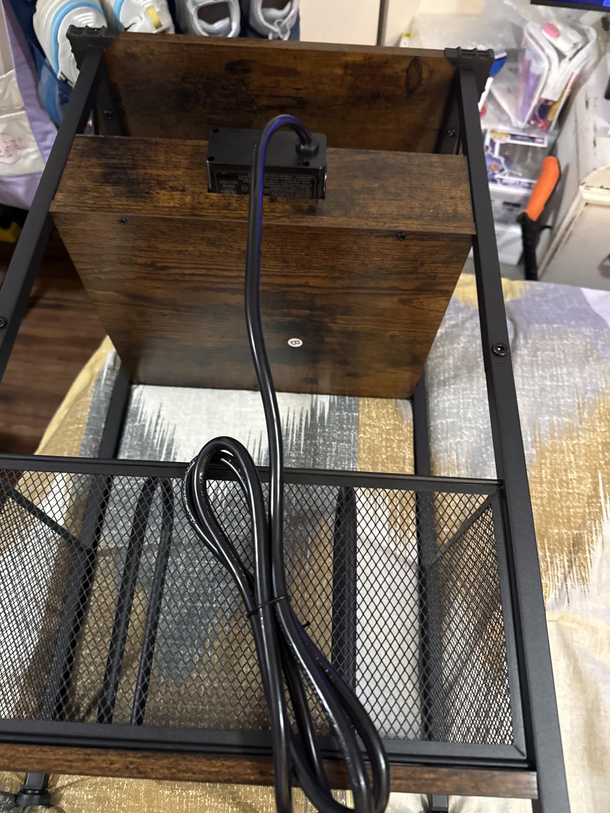 AMHANCIBLE Record Player Stand with Charging Station, Large Turntable Stand with Storage Cabinet, 3 Tier End Table Hold Up to 100 Albums, Record Stand for Vinyl, Living Room, Brown, HETCD012BR-1 customer photo 1